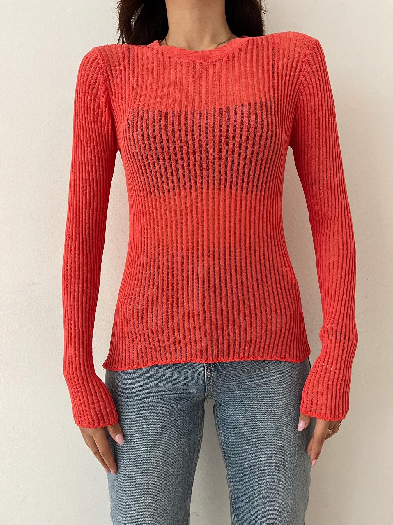 Bisiklet Yaka Transparan Triko KIRMIZI