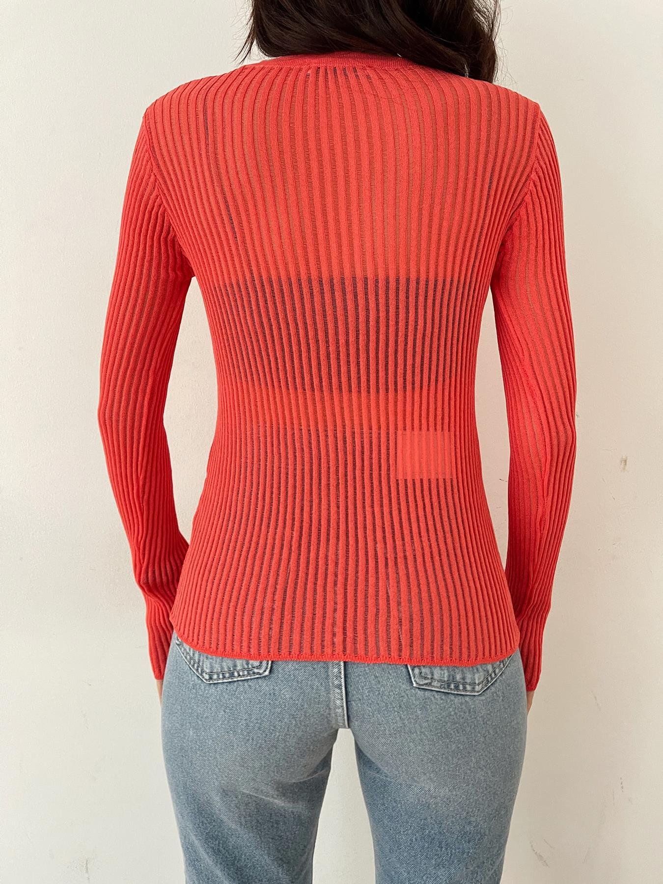 Bisiklet Yaka Transparan Triko KIRMIZI