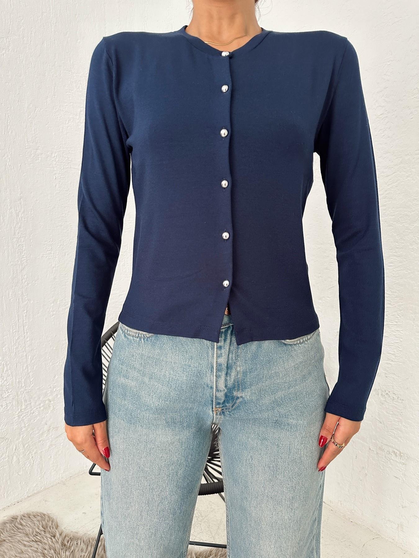 Bisiklet Yaka Triko Hırka LACİVERT