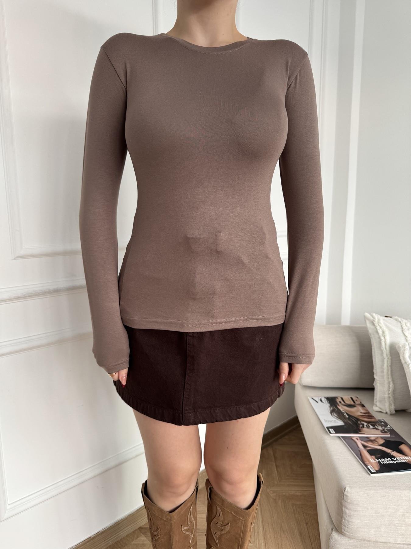 Bisiklet Yaka Uzun Kollu Body Koyu bej