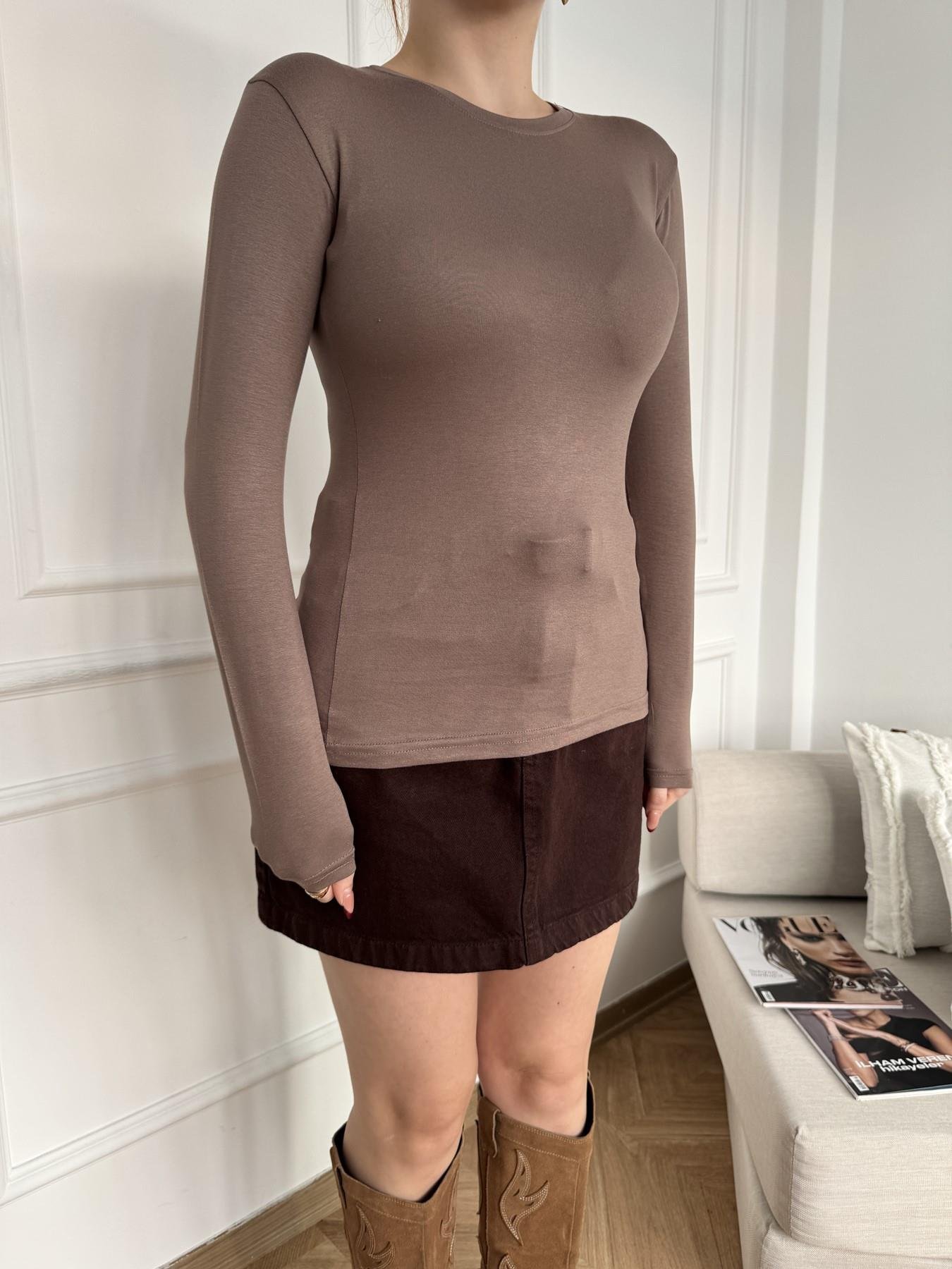 Bisiklet Yaka Uzun Kollu Body Koyu bej