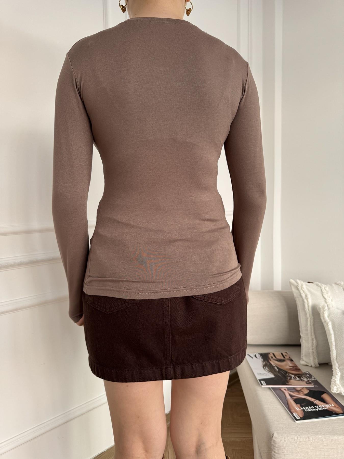 Bisiklet Yaka Uzun Kollu Body Koyu bej