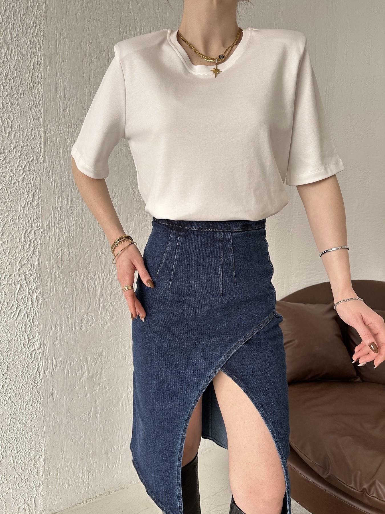 Bisiklet Yaka Vatkalı Tişört BEYAZ