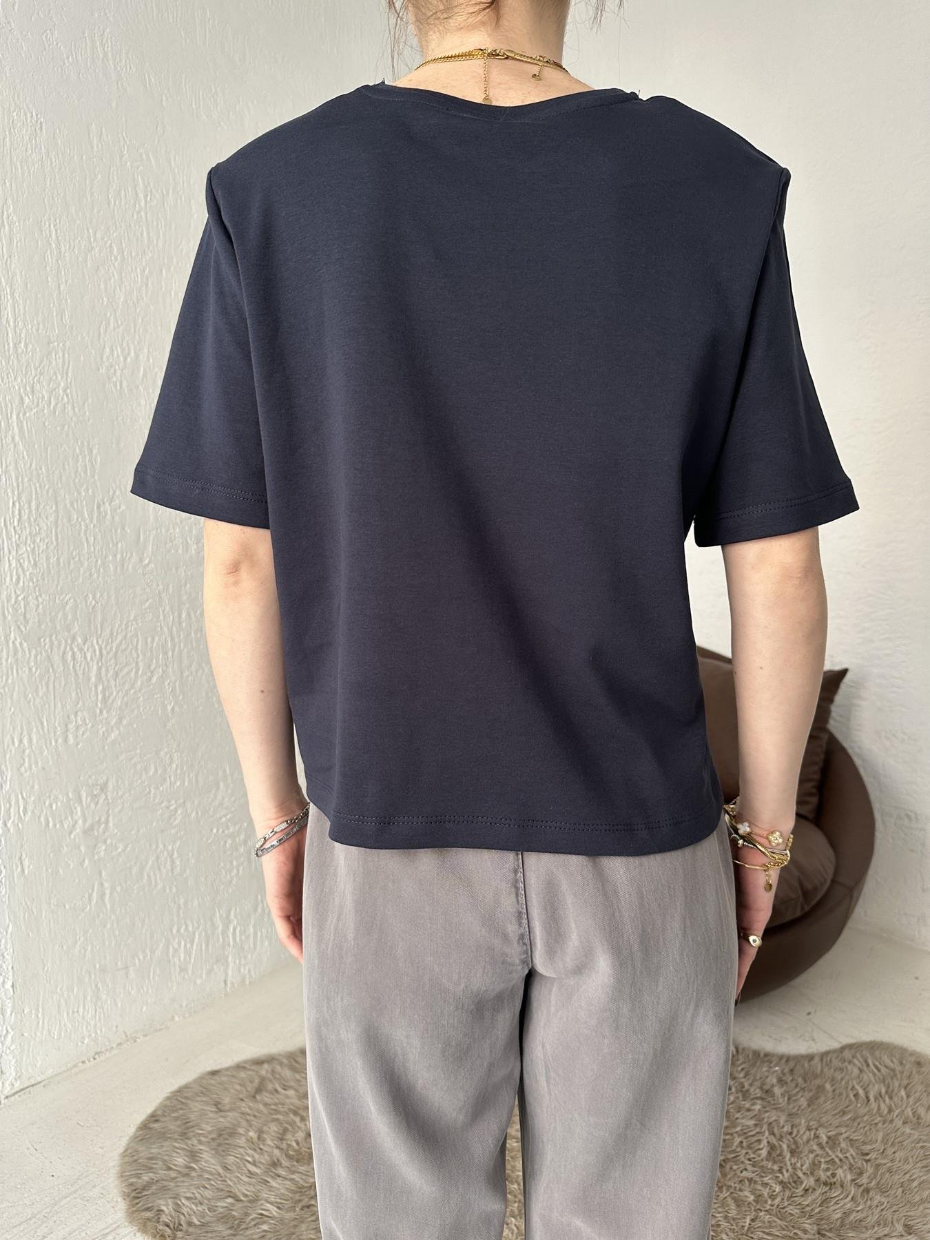 Bisiklet Yaka Vatkalı Tişört LACİVERT