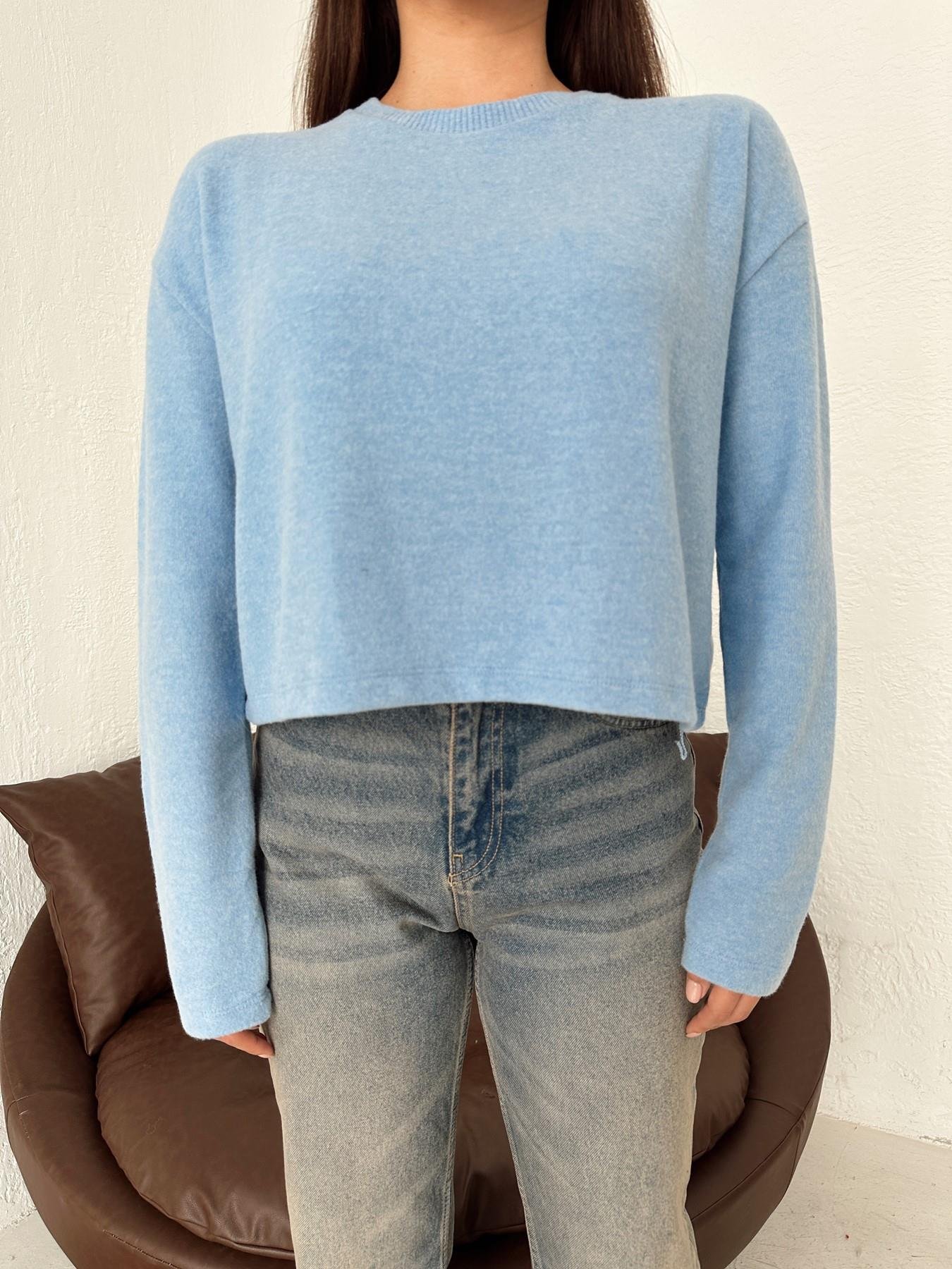 Bisiklet Yaka Yumoş Crop Triko MAVİ