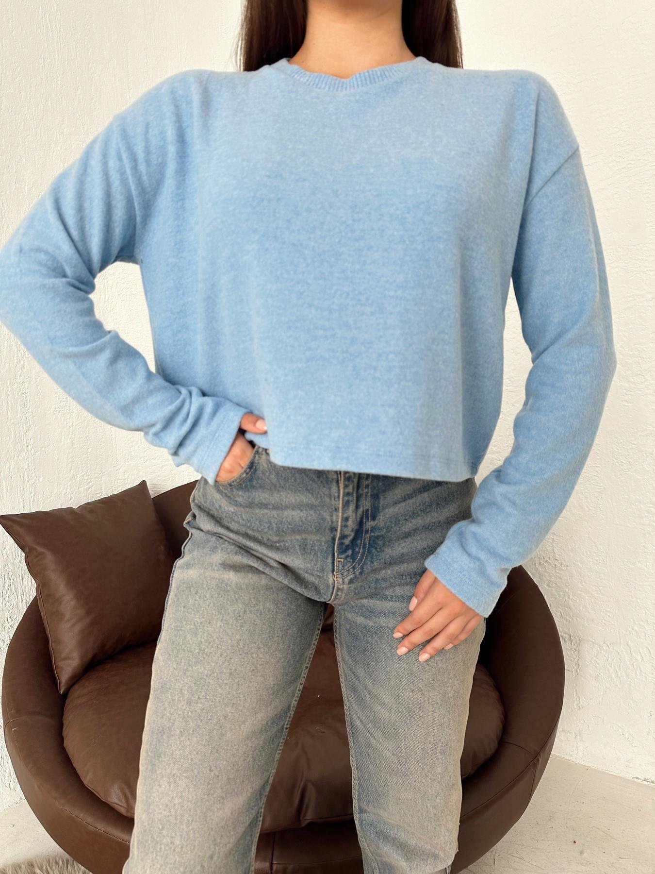 Bisiklet Yaka Yumoş Crop Triko MAVİ