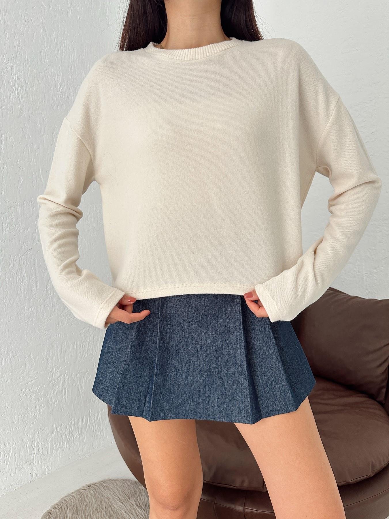 Bisiklet Yaka Yumoş Crop Triko TAŞ