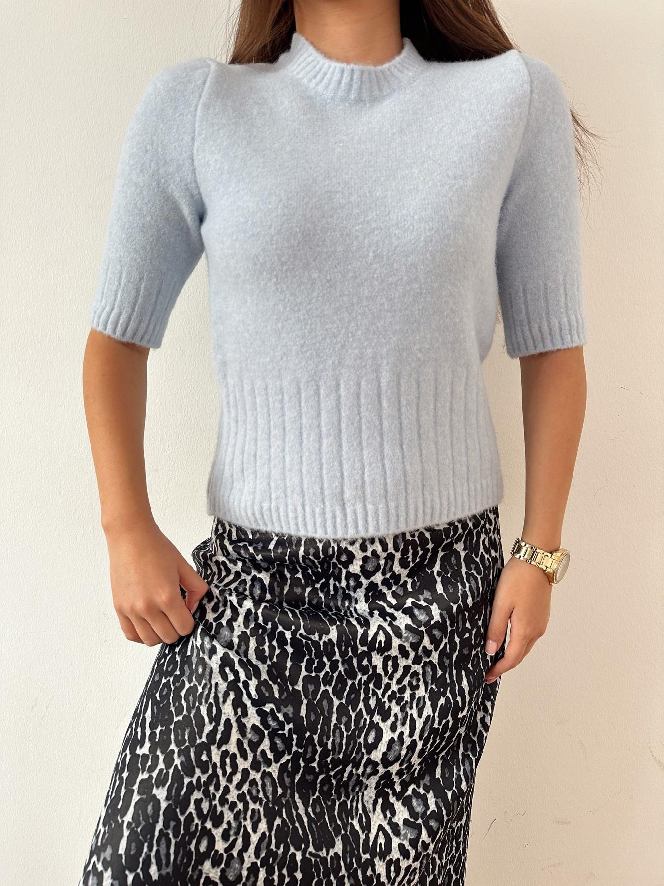 Bisiklet Yaka Yumoş Kısa Kol Triko MAVİ