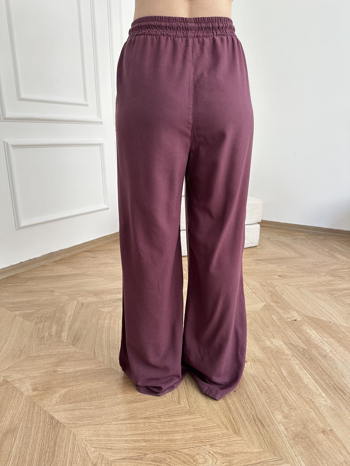 Bol Paça Lastikli Modal Pantolon Mürdüm