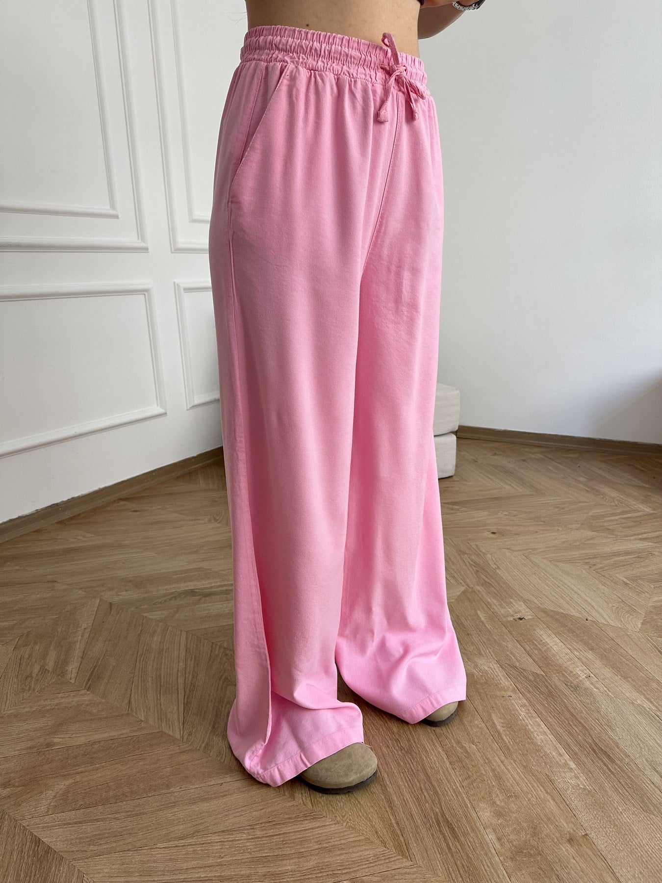 Bol Paça Lastikli Modal Pantolon Pembe