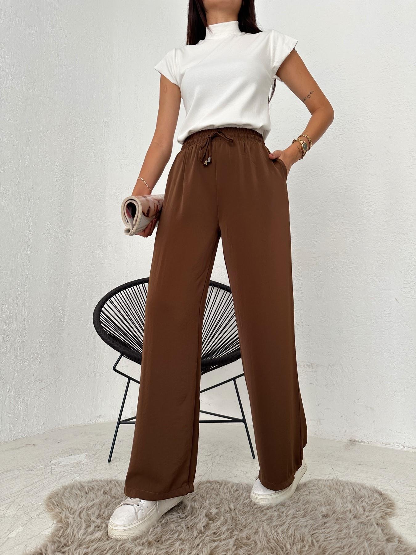 Bol Paça Lastikli Pantolon Kahve