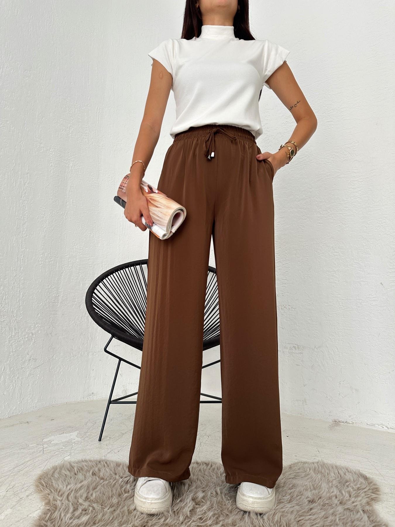 Bol Paça Lastikli Pantolon Kahve