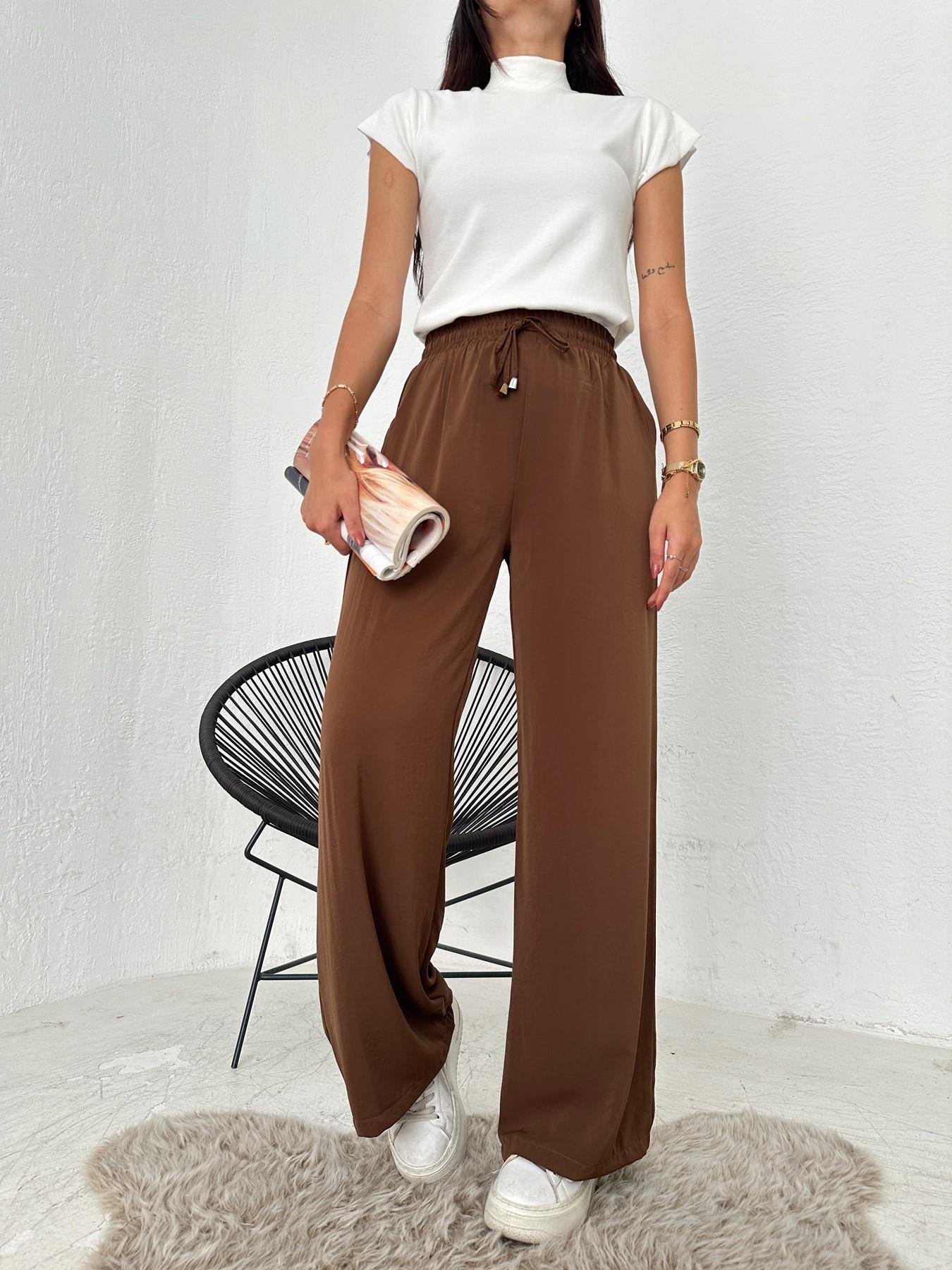 Bol Paça Lastikli Pantolon Kahve