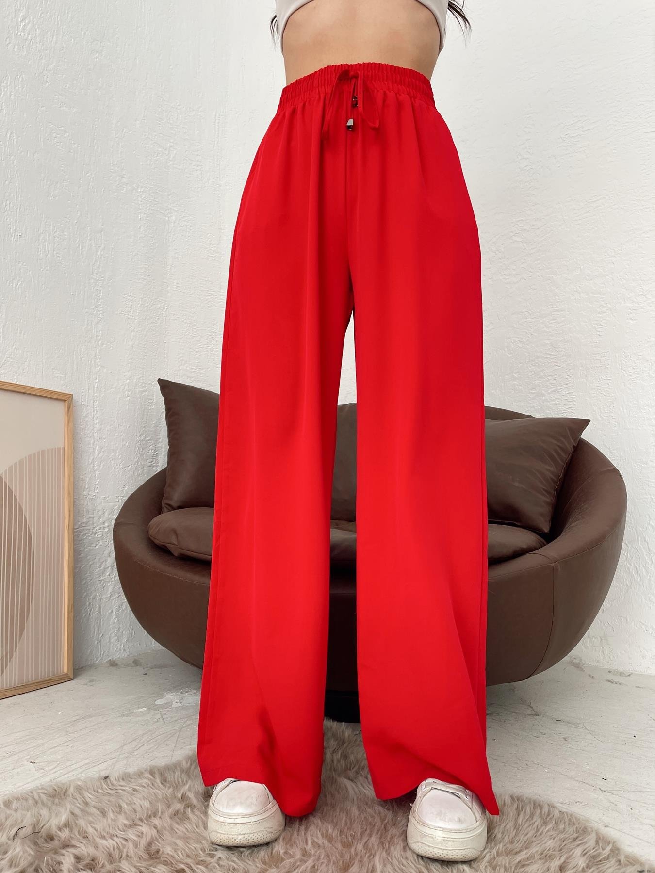 Bol Paça Lastikli Pantolon Kırmızı