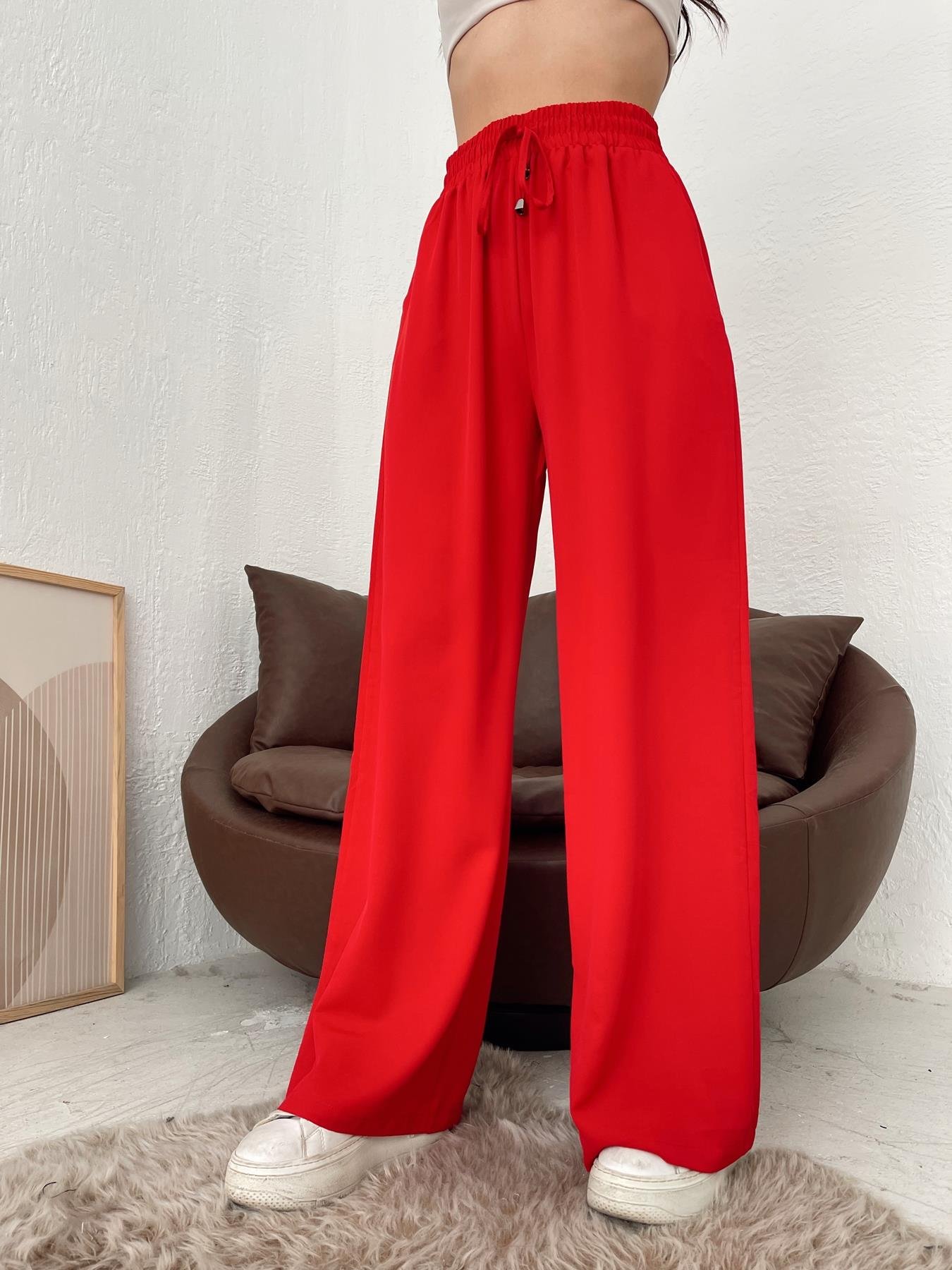 Bol Paça Lastikli Pantolon Kırmızı
