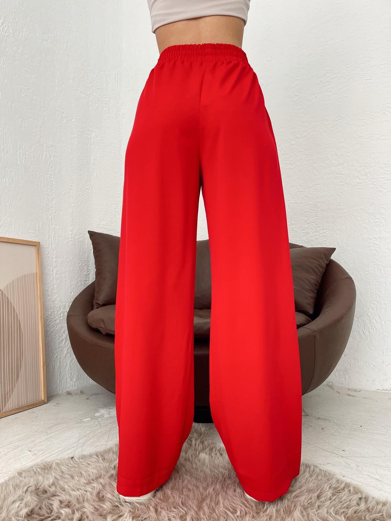 Bol Paça Lastikli Pantolon Kırmızı