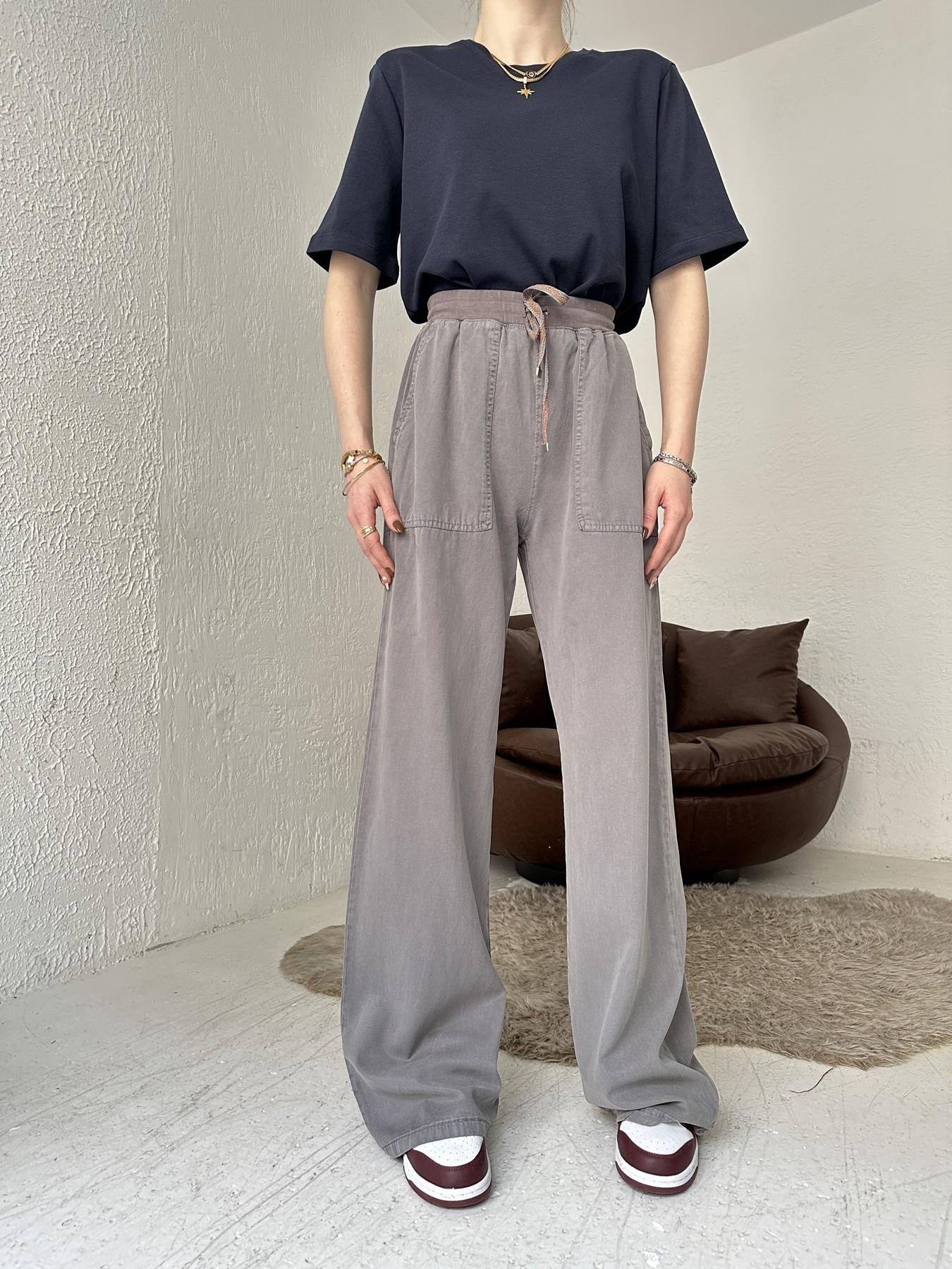 Bol Paça Tencel Pantolon GRİ