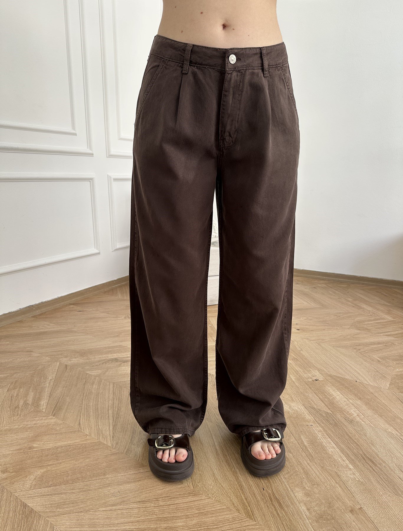 Bol Paça Tencel Pantolon Kahve