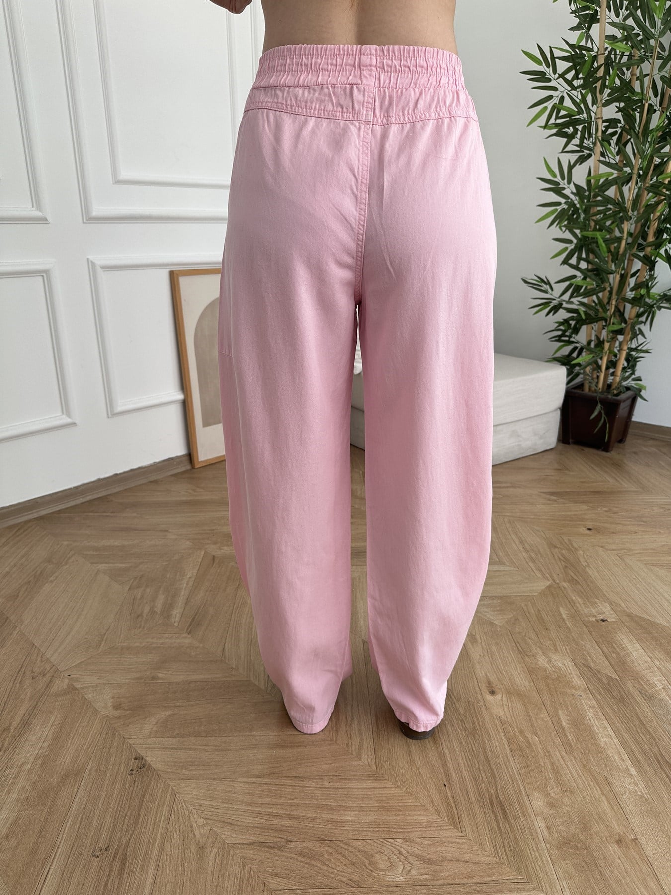 Bol Paça Tensel Beli Lastikli Pantolon Pembe