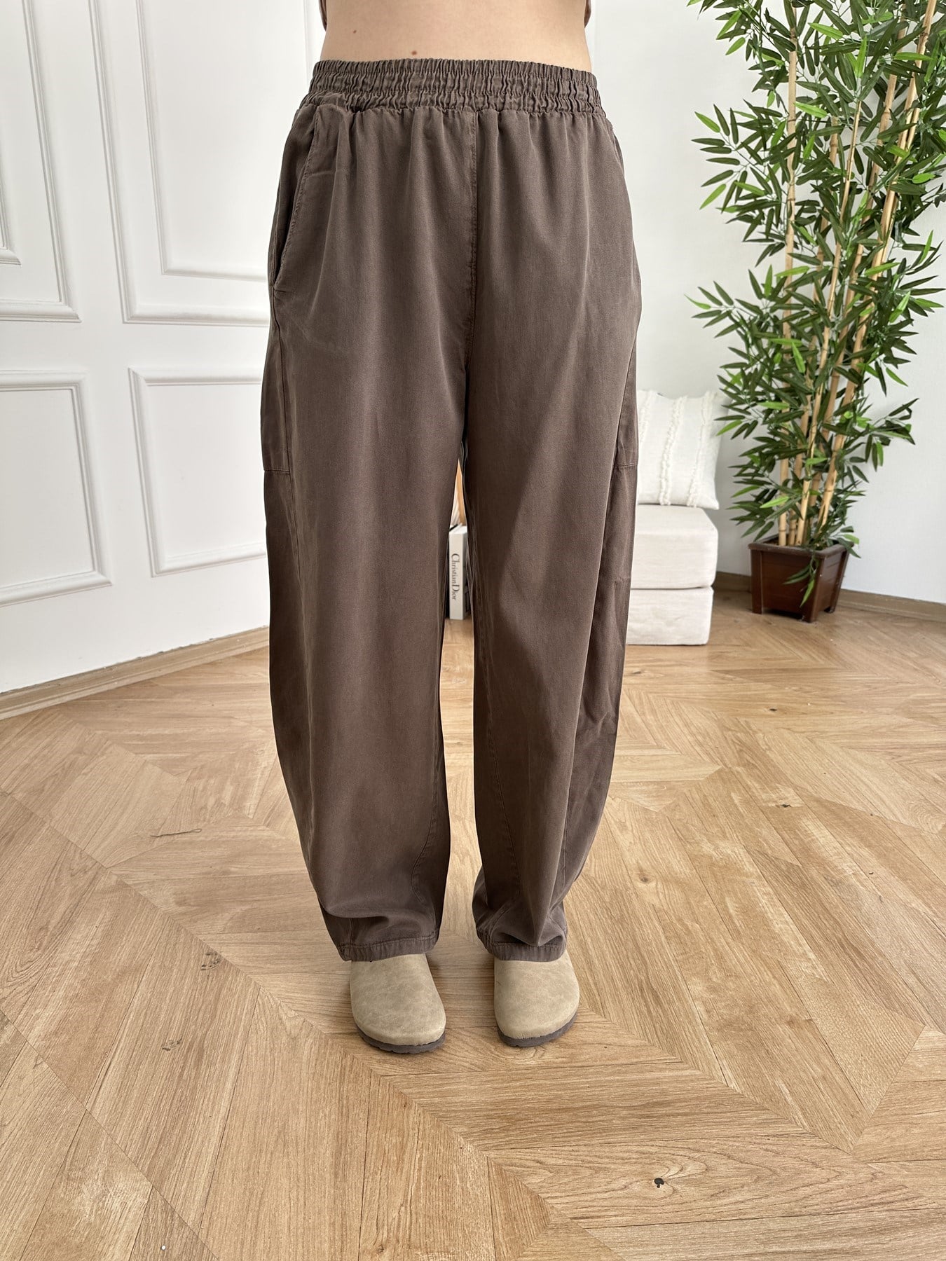 Bol Paça Tensel Beli Lastikli Pantolon Vizon