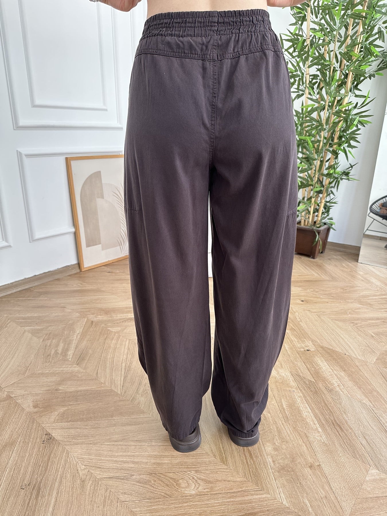 Bol Paça Tensel Beli Lastikli Pantolon Acı kahve