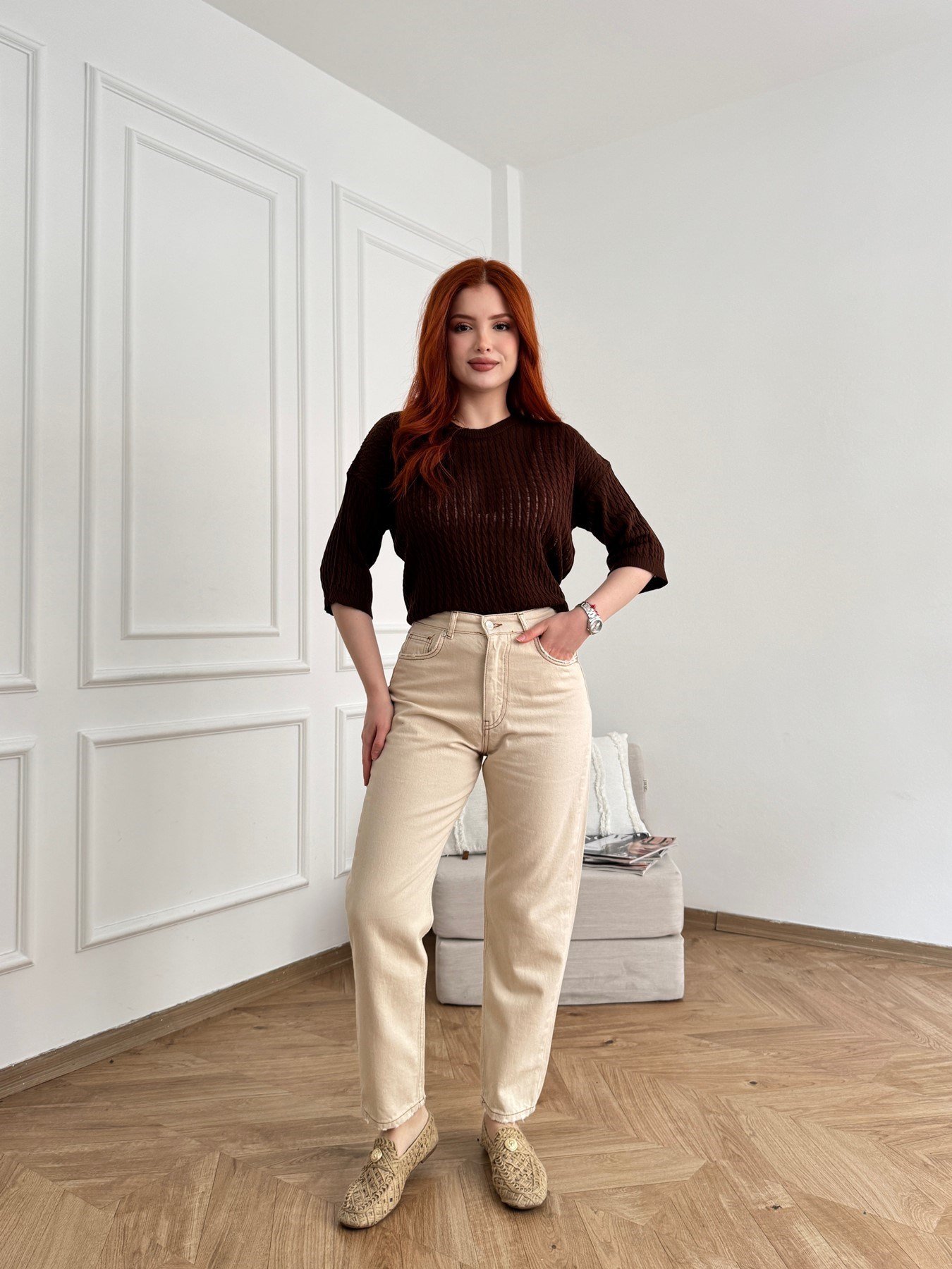 Boru Paça Gabardin Pantolon Krem