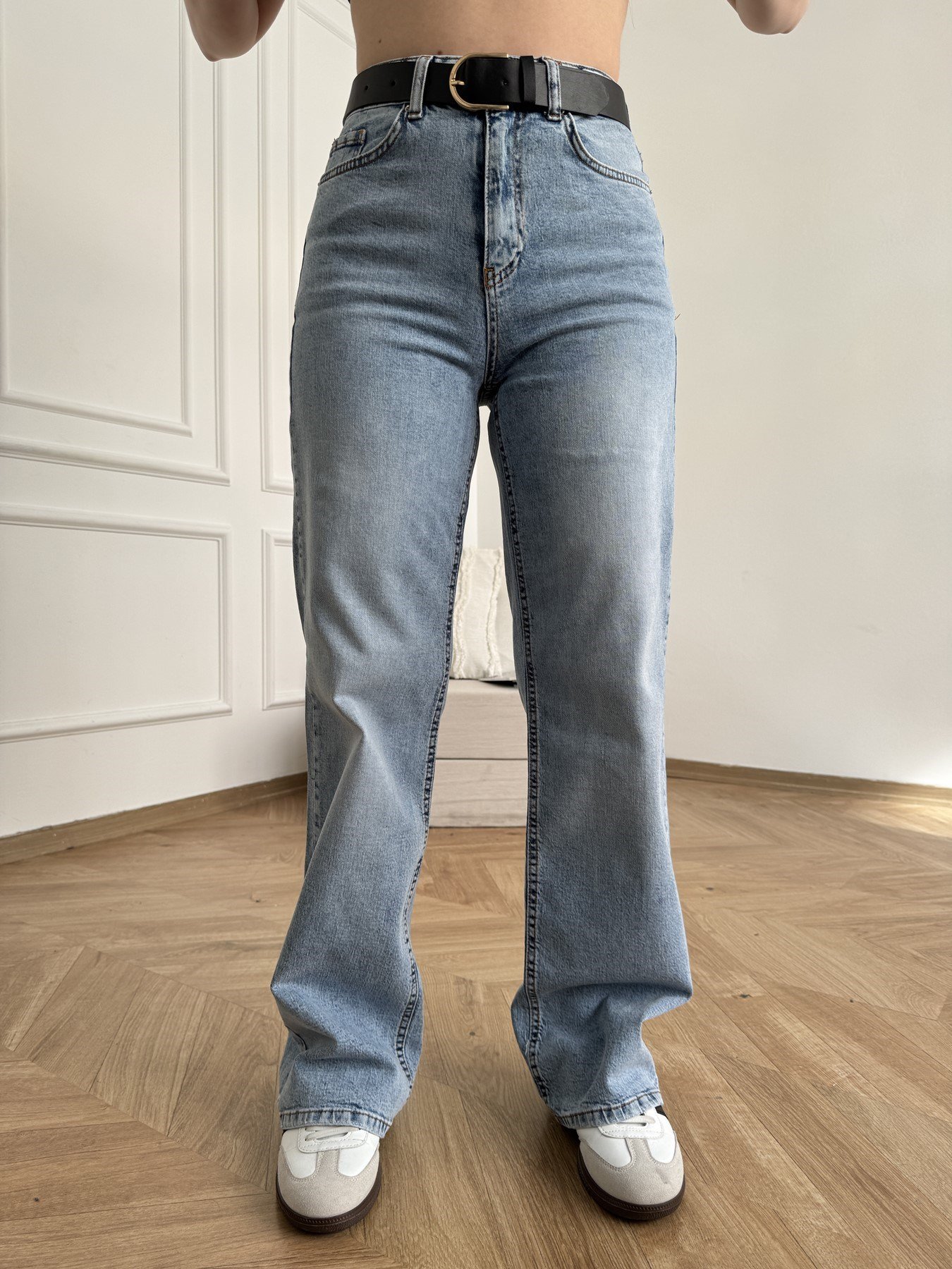 Boru Paça Kemerli Jean Açık mavi