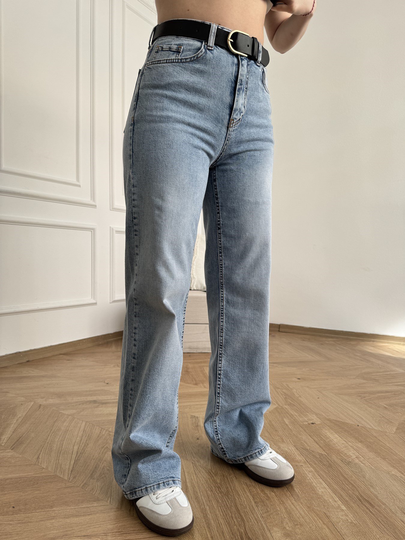 Boru Paça Kemerli Jean Açık mavi