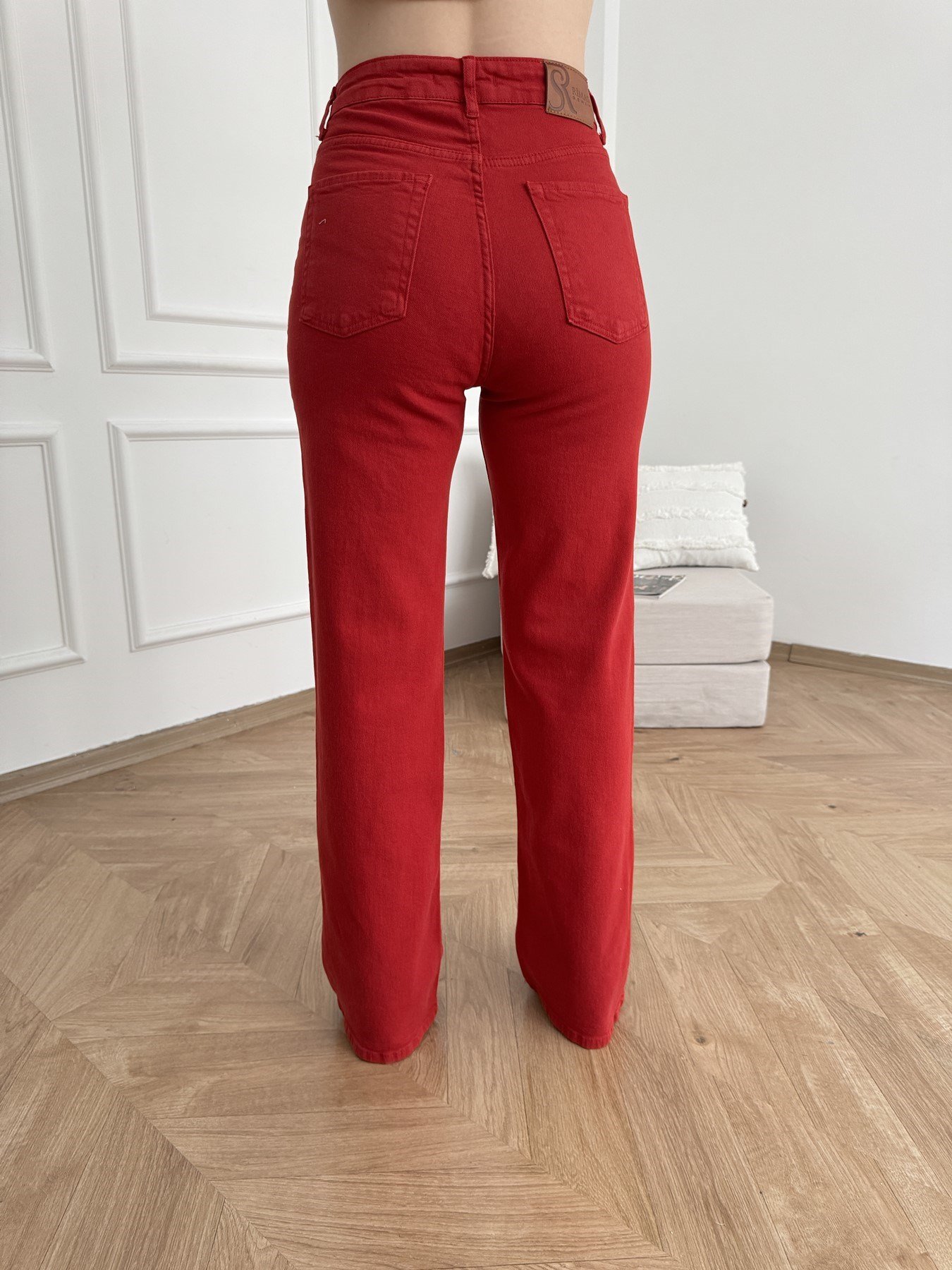 Boru Paça Kemerli Pantolon Kırmızı