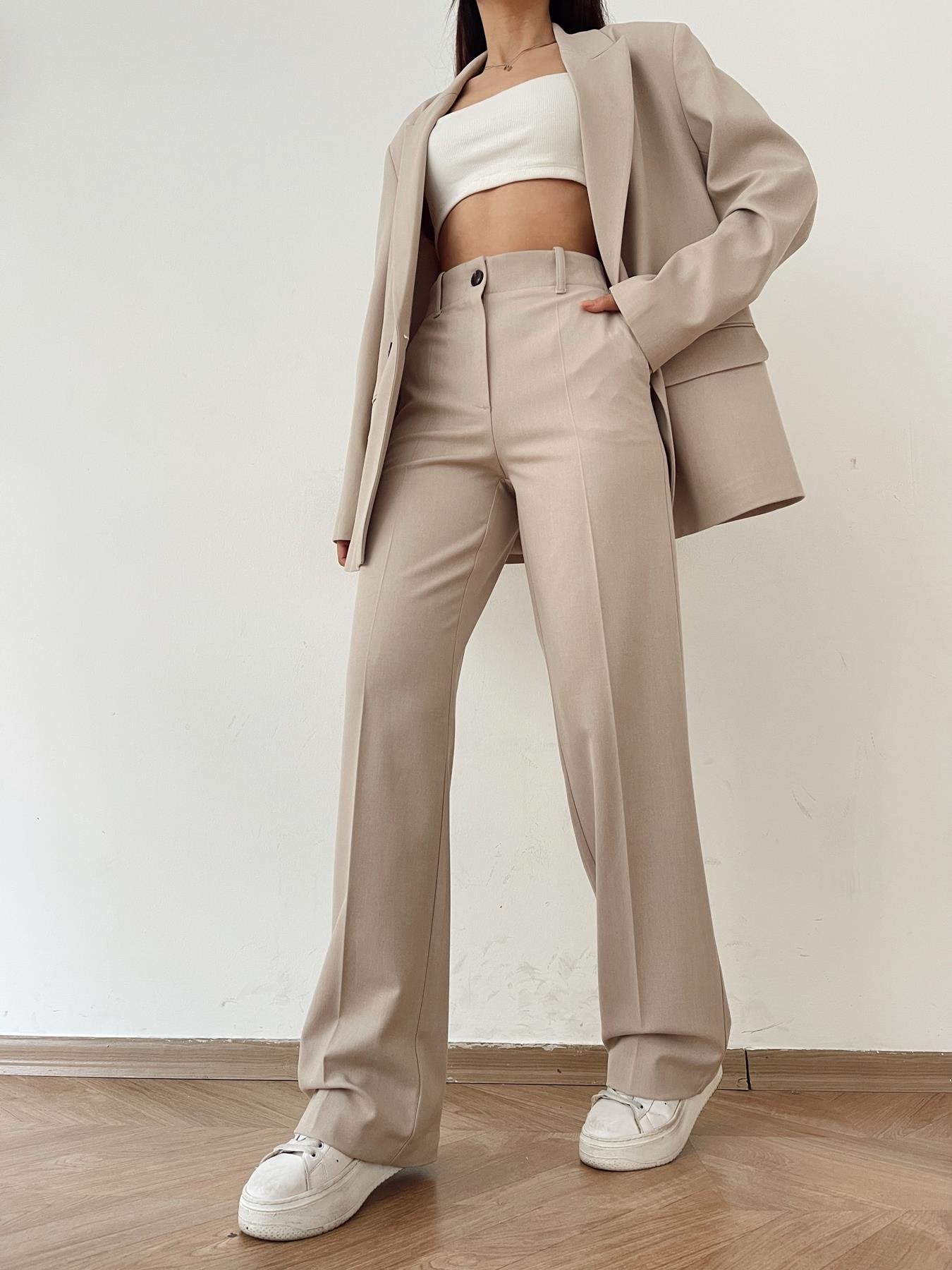 Boru Paça Kumaş Pantolon TAŞ