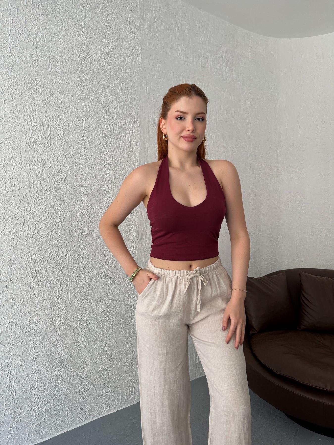 Boyundan Geçmeli Body Bordo