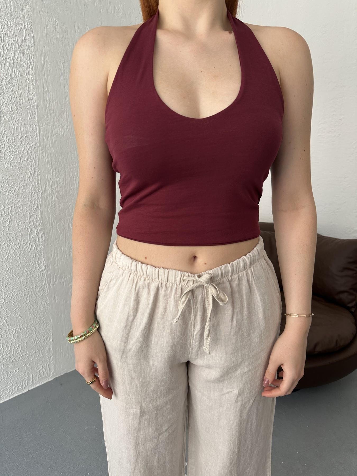 Boyundan Geçmeli Body Bordo