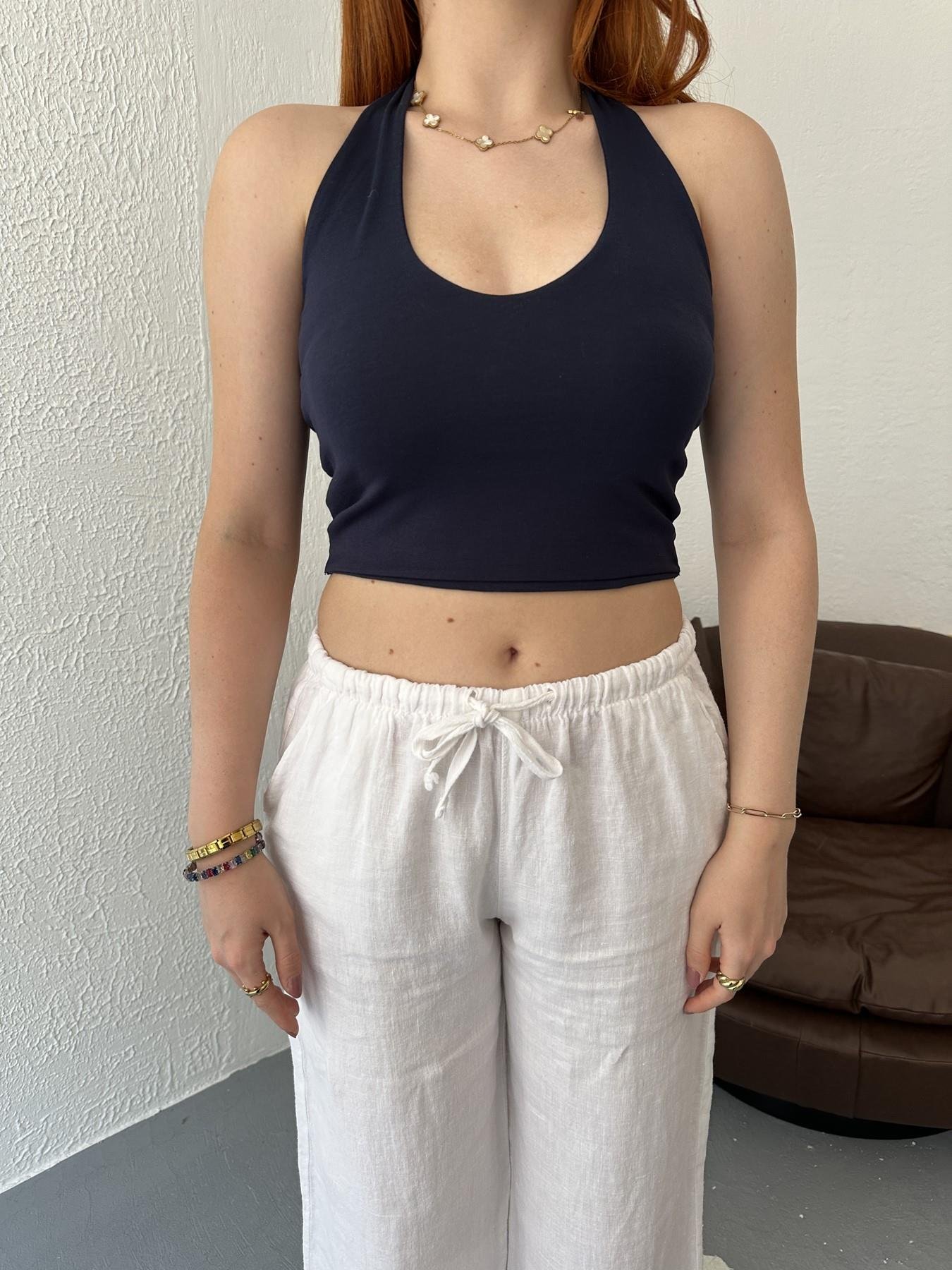 Boyundan Geçmeli Body Lacivert