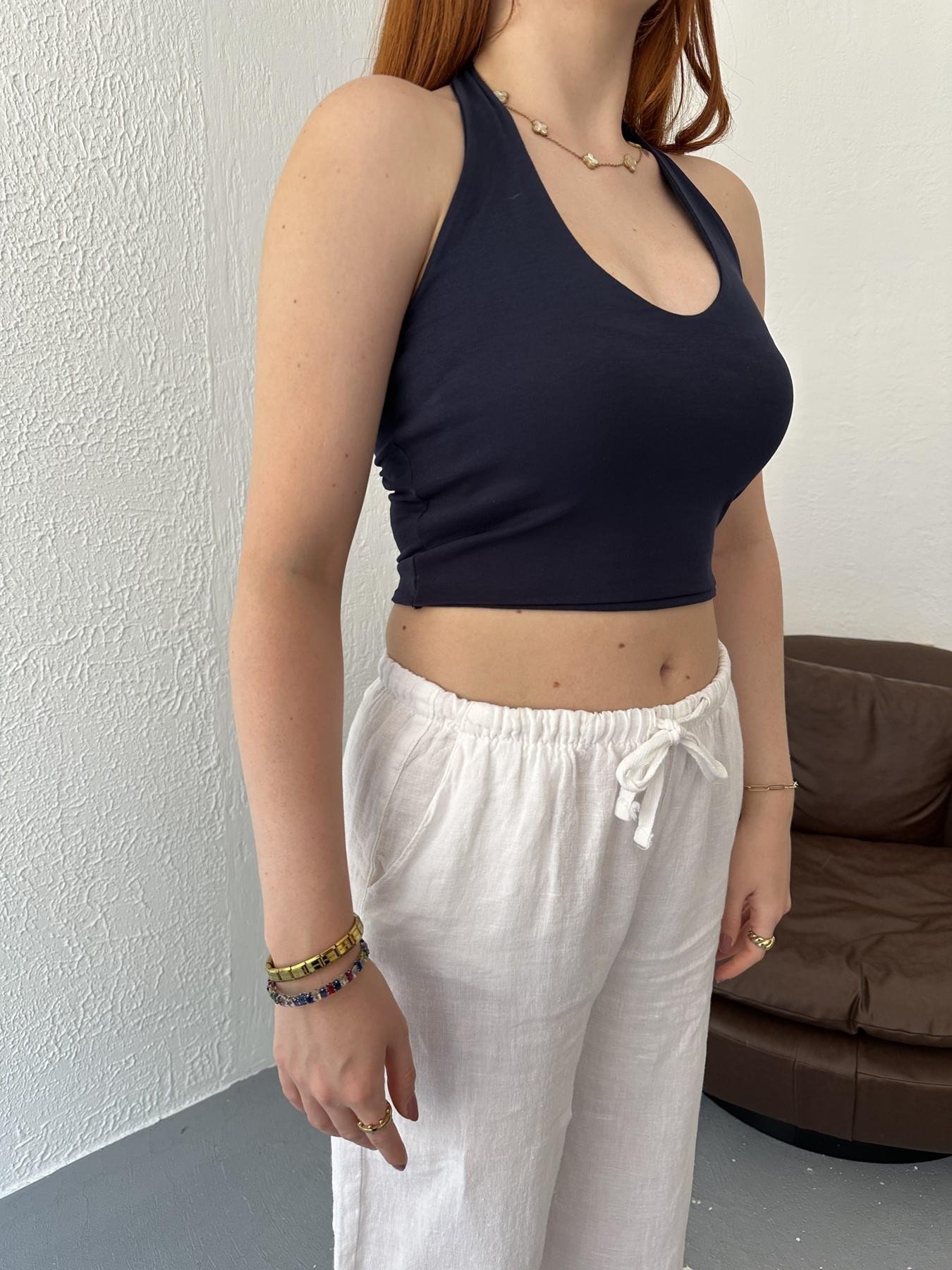 Boyundan Geçmeli Body Lacivert