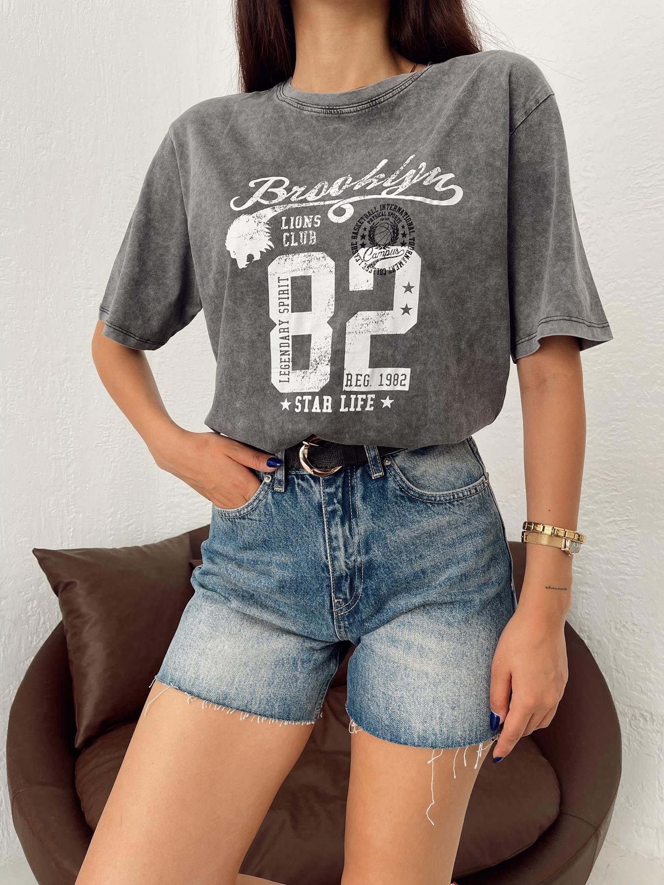 Brooklyn Baskılı Tişört Antrasit