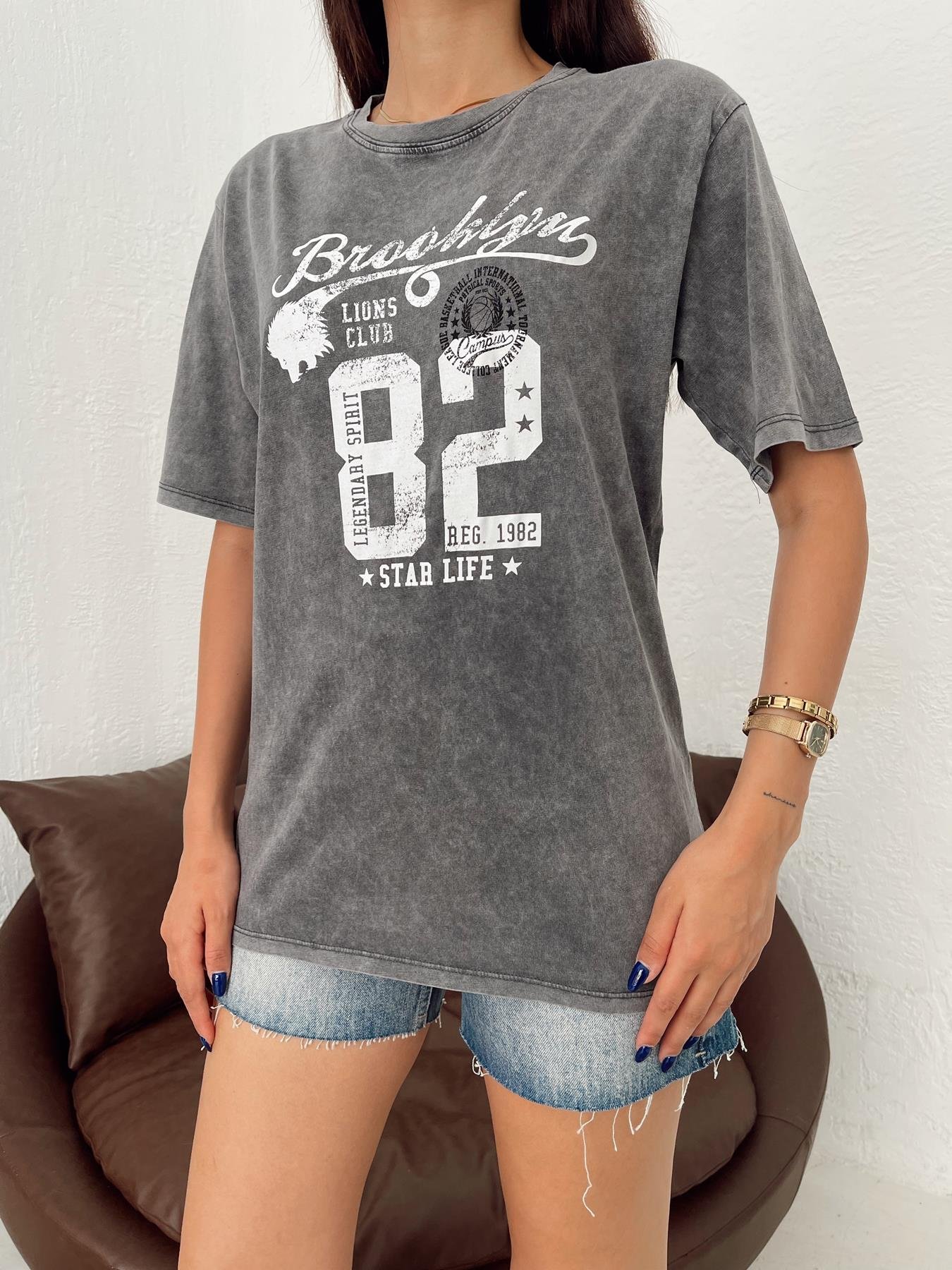 Brooklyn Baskılı Tişört Antrasit