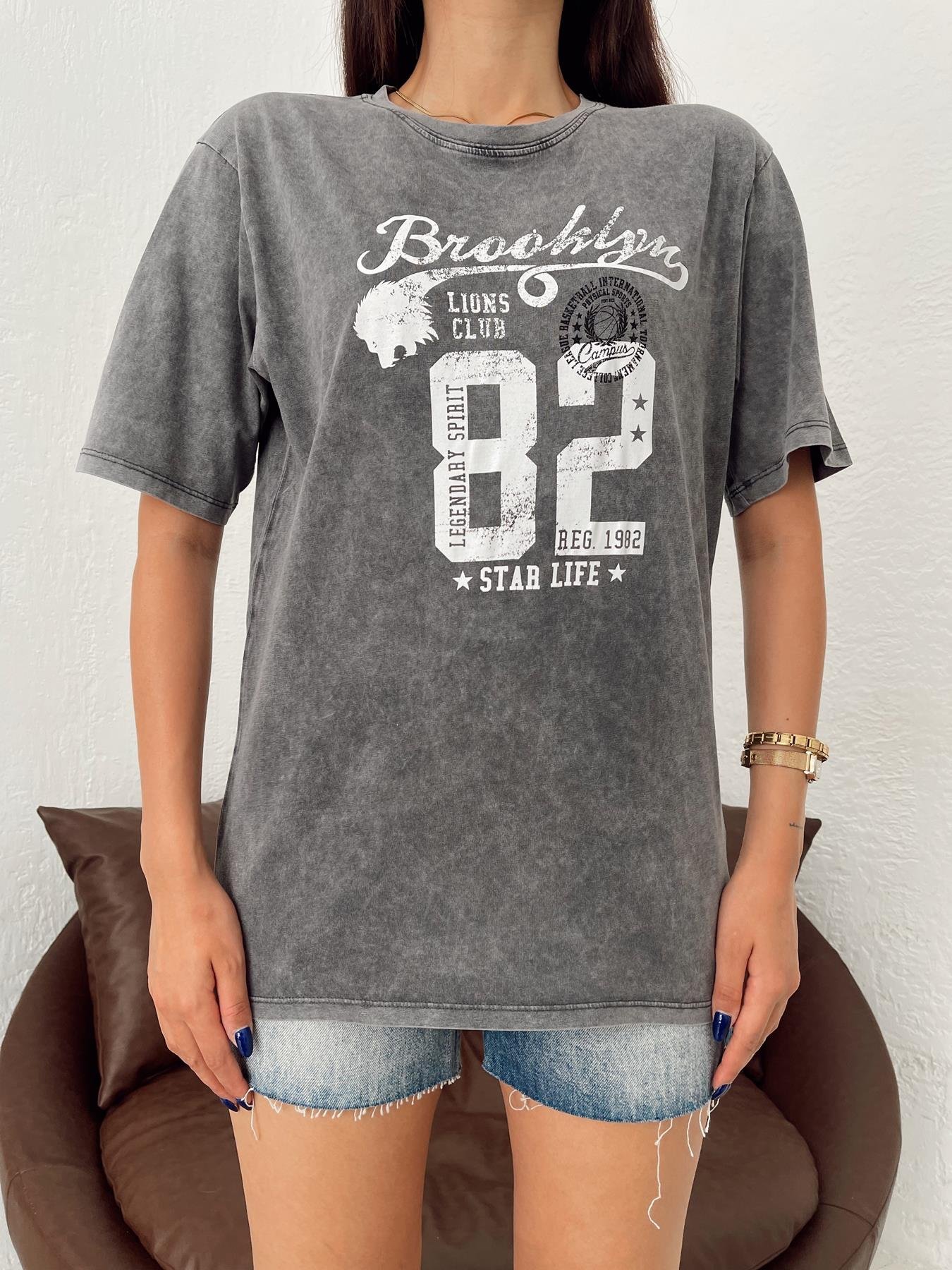 Brooklyn Baskılı Tişört Antrasit