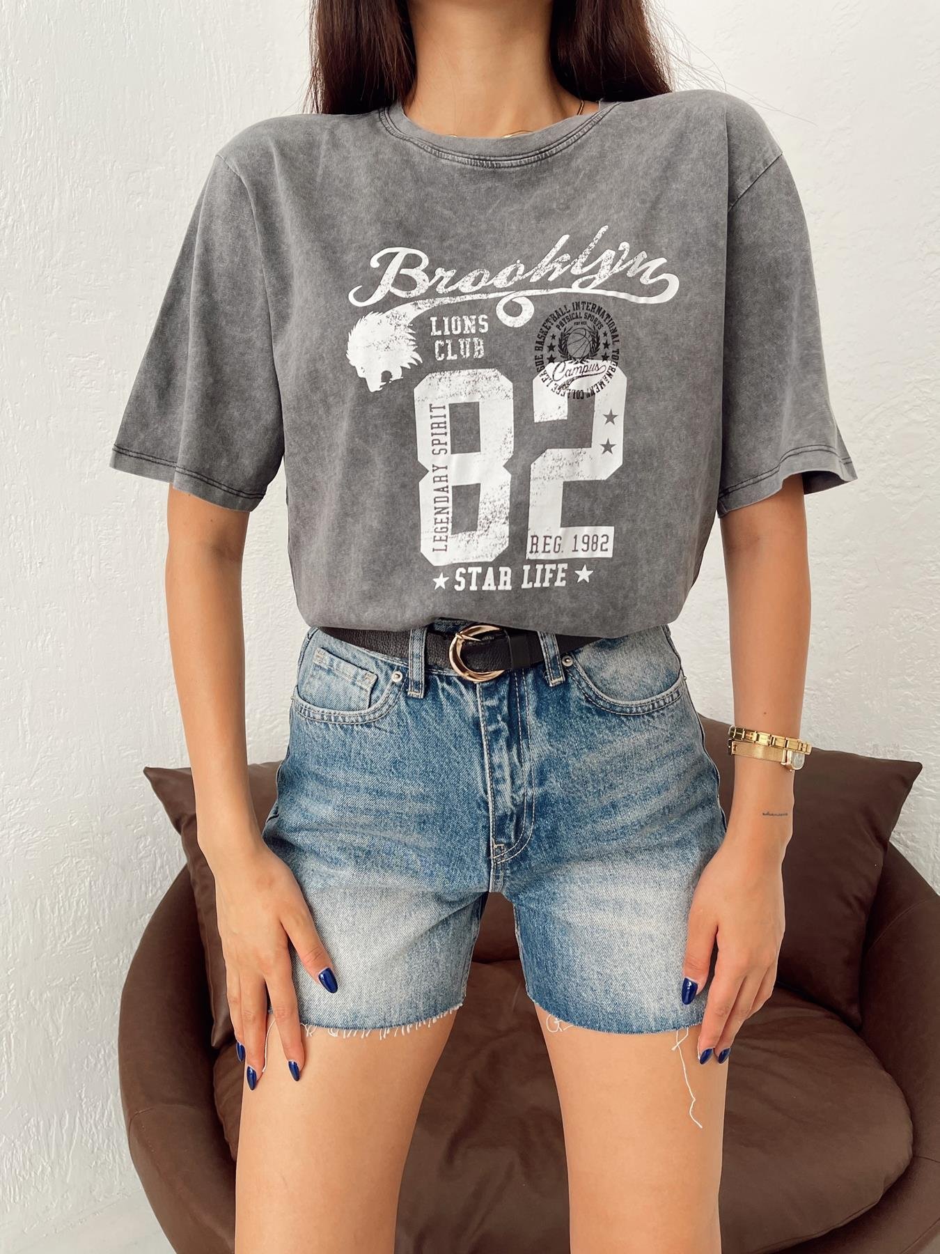 Brooklyn Baskılı Tişört Antrasit