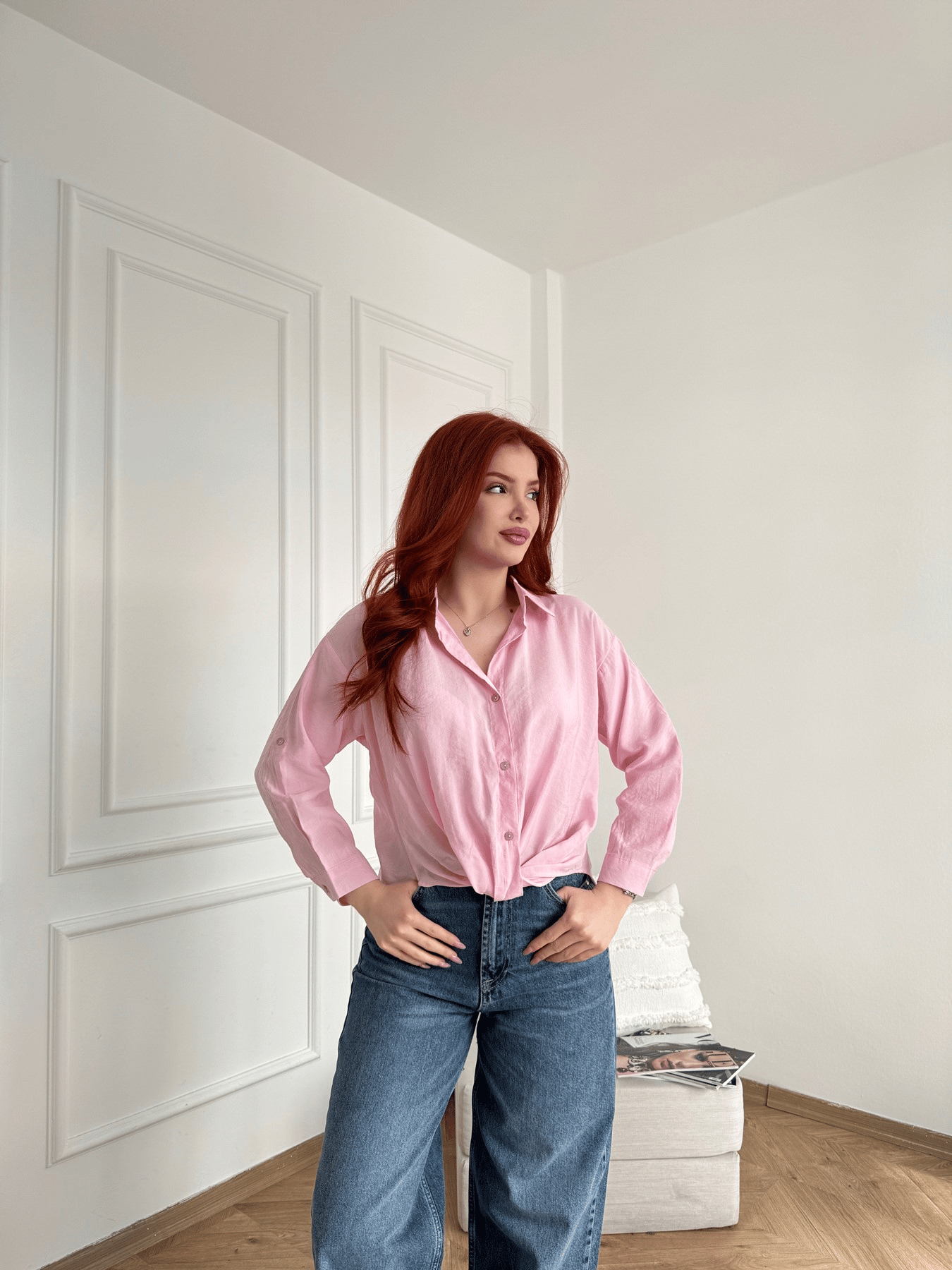 Burgulu Crop Gömlek Pembe