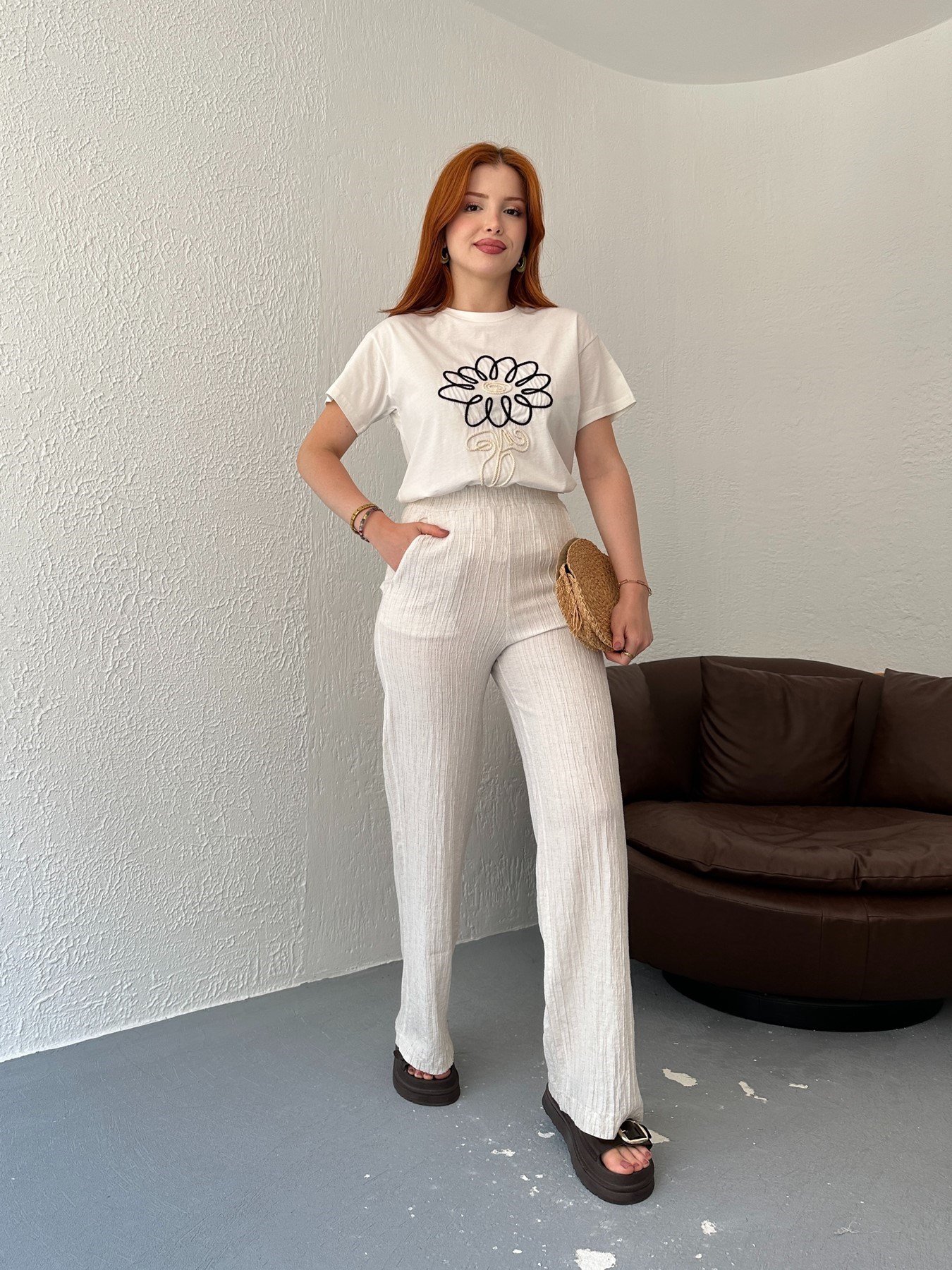 Bürümcük Kırçıllı Relax Pantolon Naturel