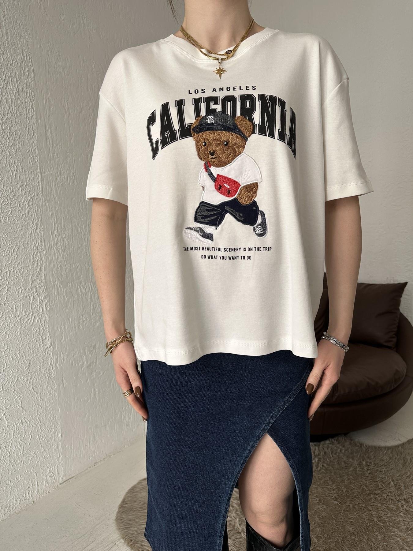 California Baskılı Tişört BEYAZ