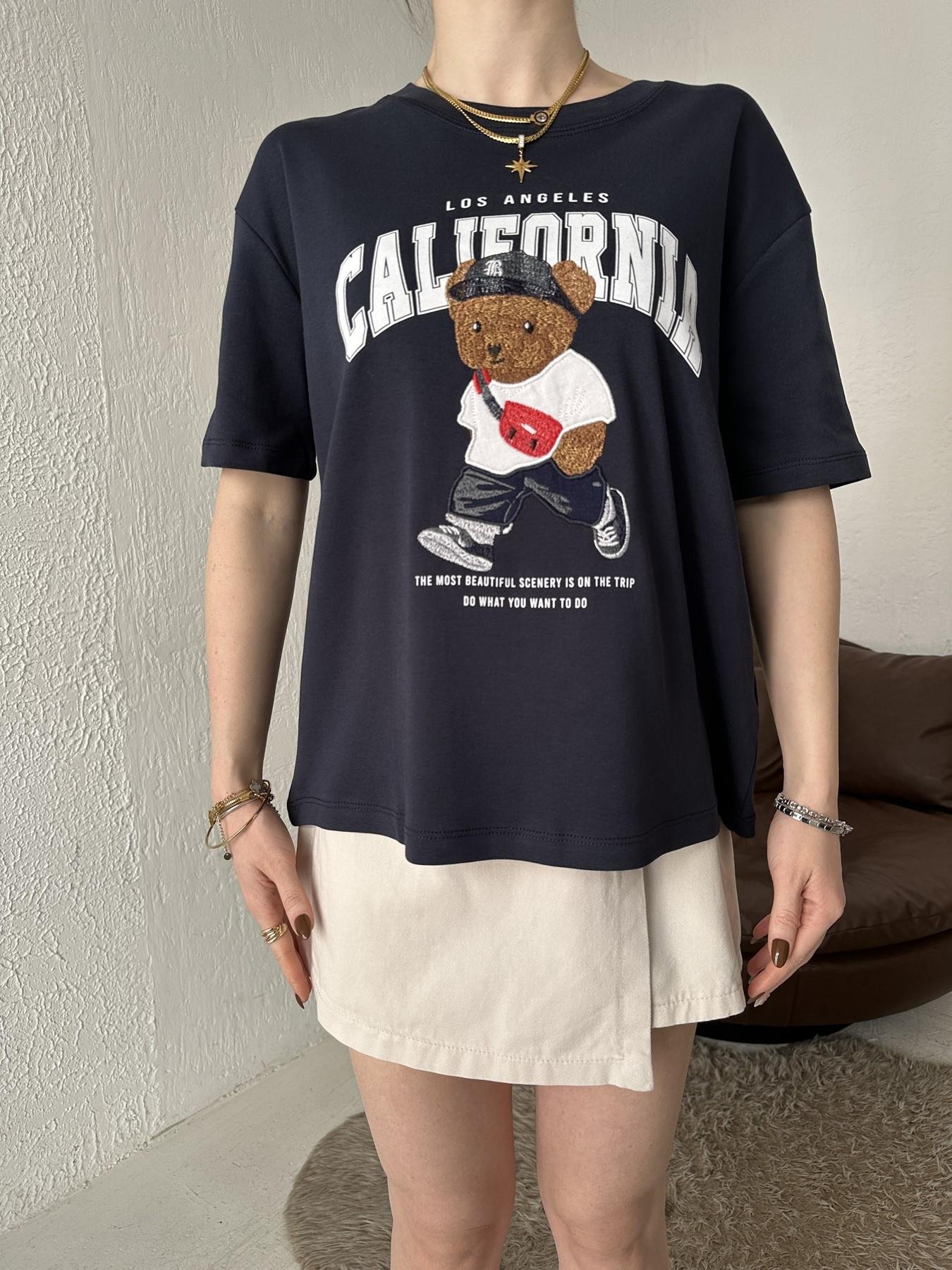 California Baskılı Tişört LACİVERT