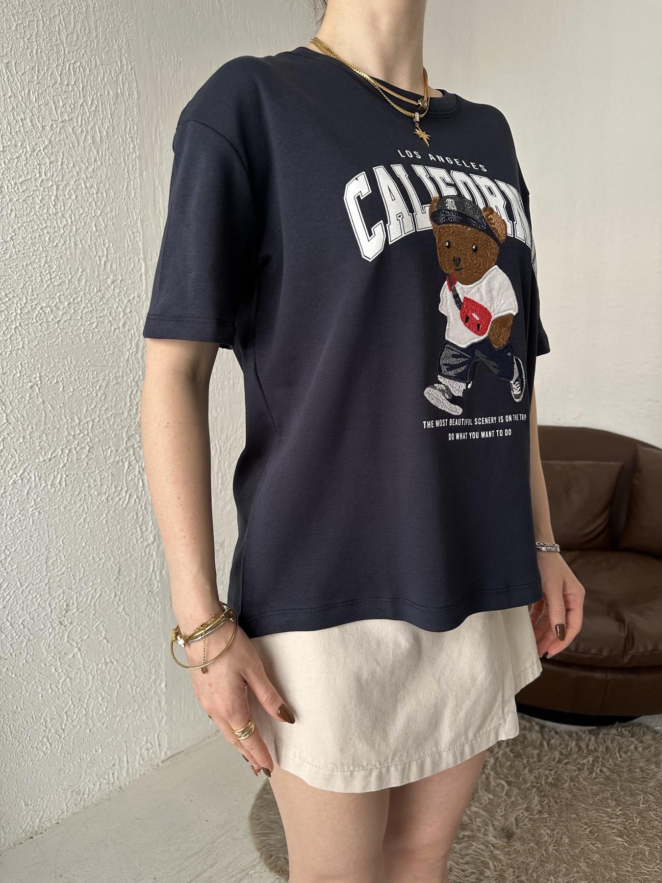 California Baskılı Tişört LACİVERT