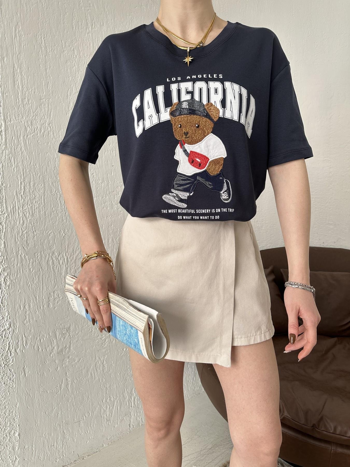 California Baskılı Tişört LACİVERT