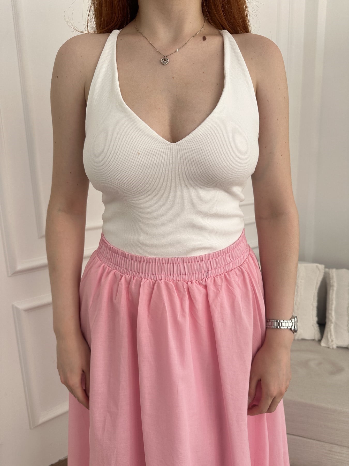 Çapraz Askılı Bodysuit Ekru
