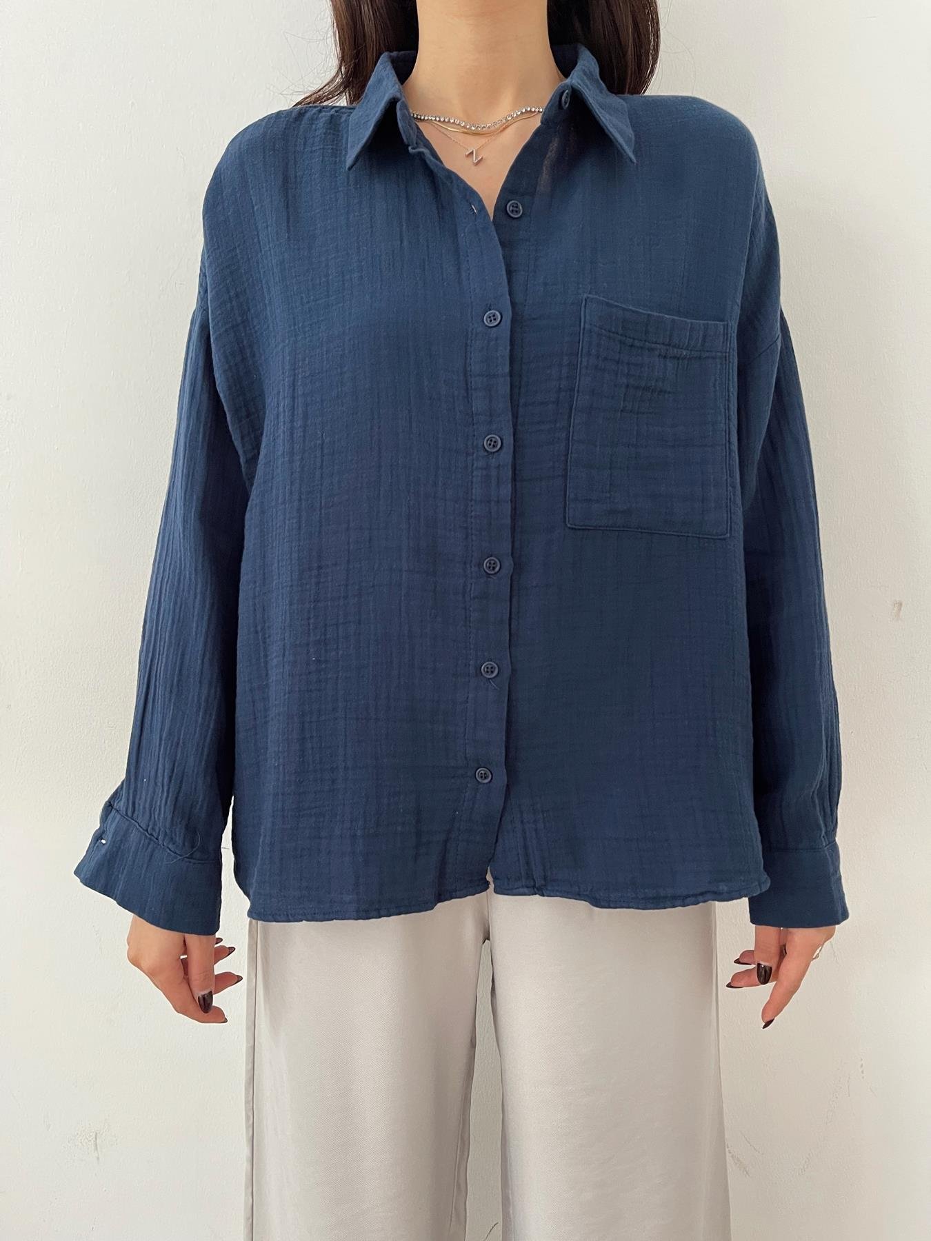 Cepli Keten Gömlek LACİVERT