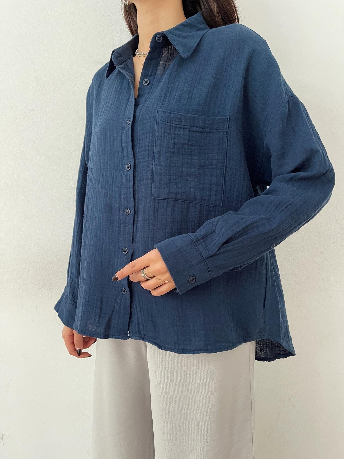 Cepli Keten Gömlek LACİVERT