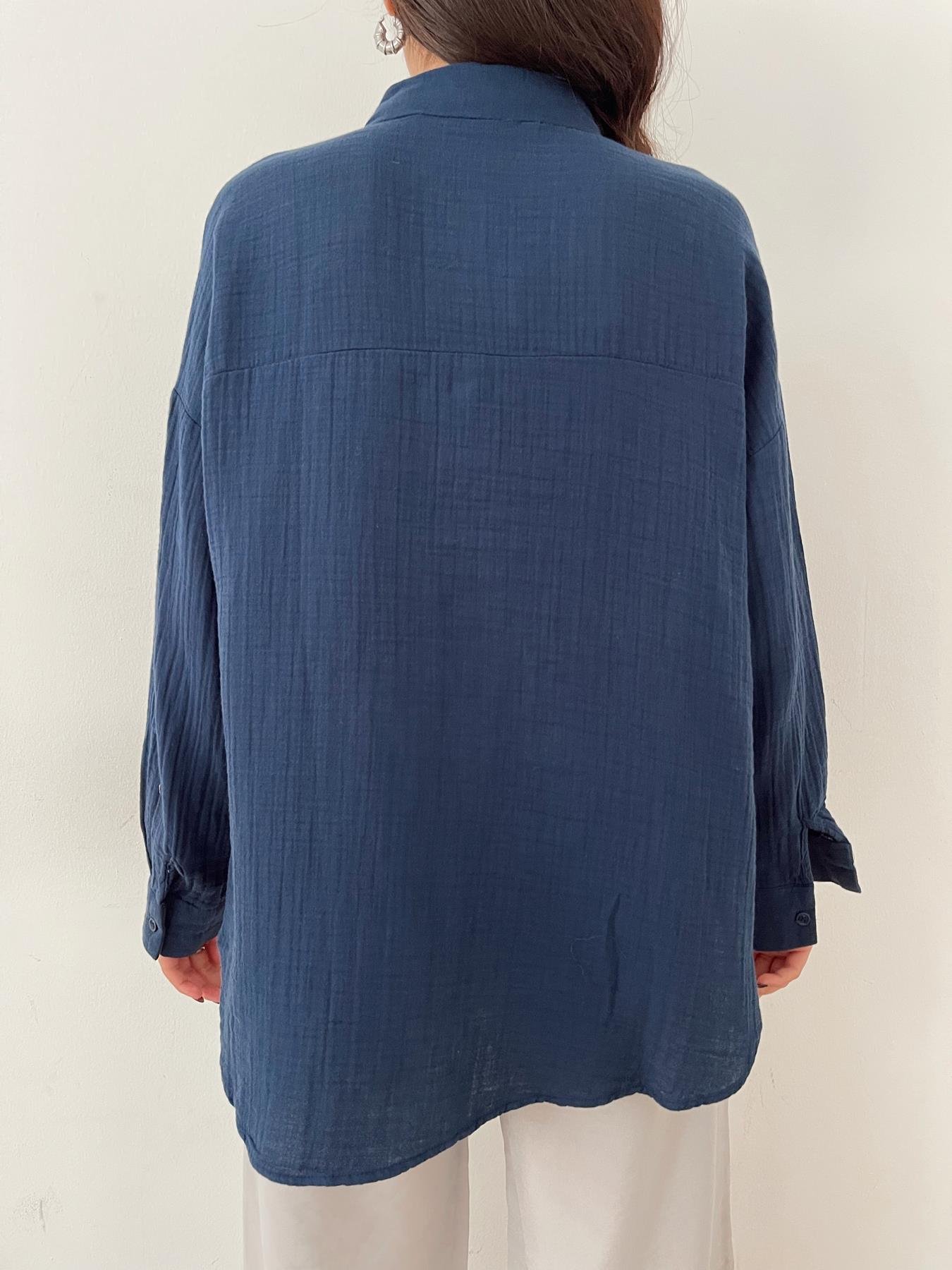 Cepli Keten Gömlek LACİVERT