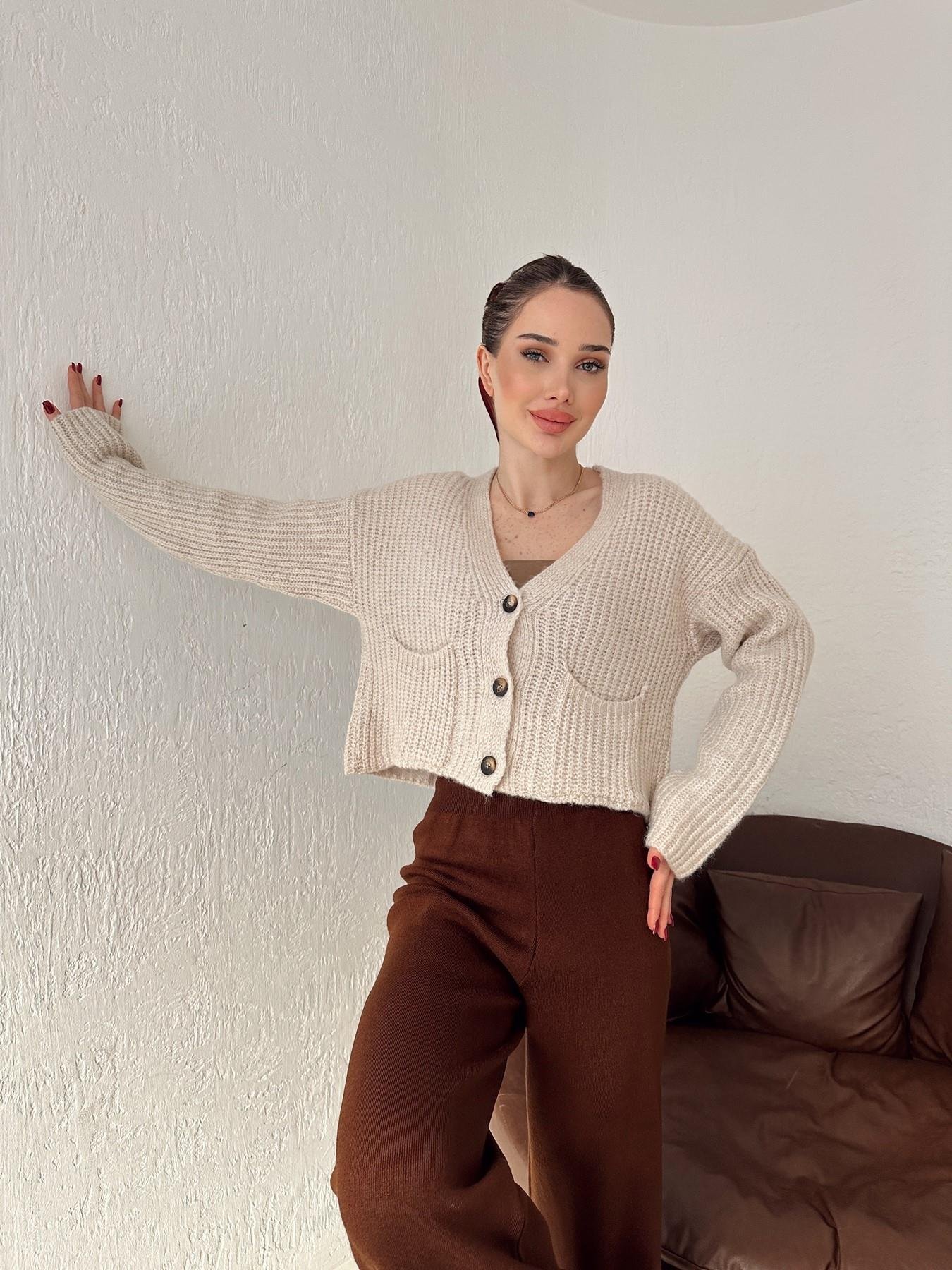 Cepli Selanik Örgü Kısa Hırka TAŞ