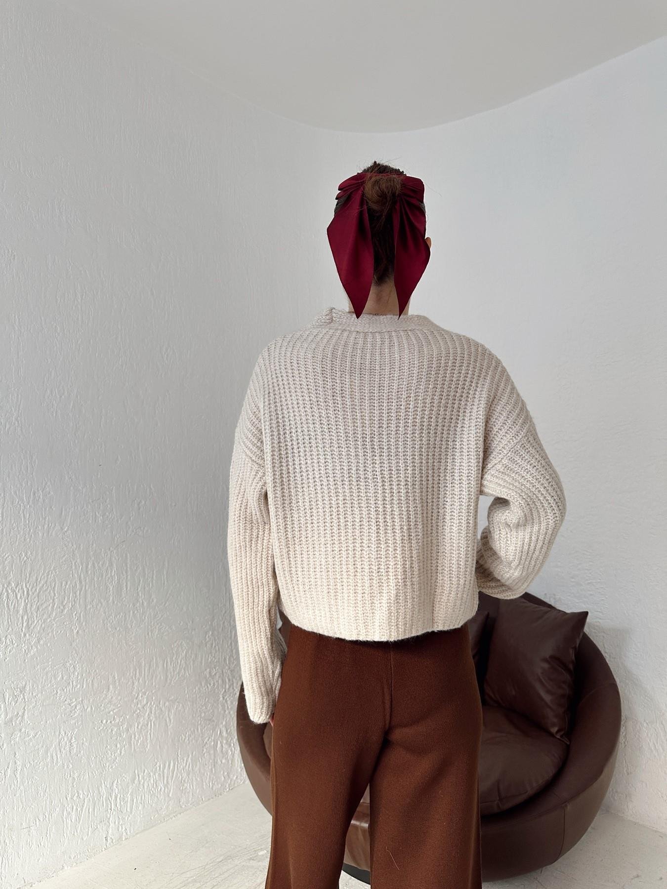 Cepli Selanik Örgü Kısa Hırka TAŞ